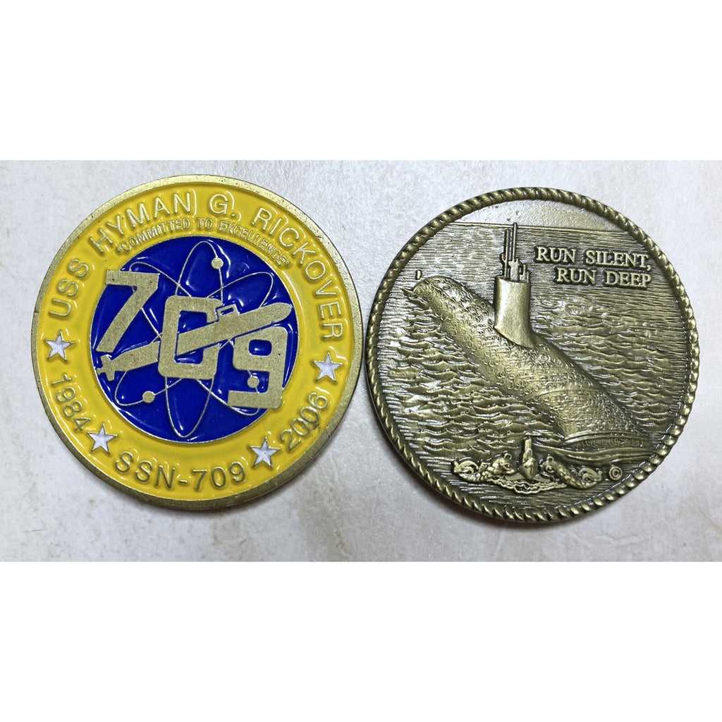 USS Hyman G Rickover SSN 709 Submarine Challenge Coin USN w/ Retirement Award