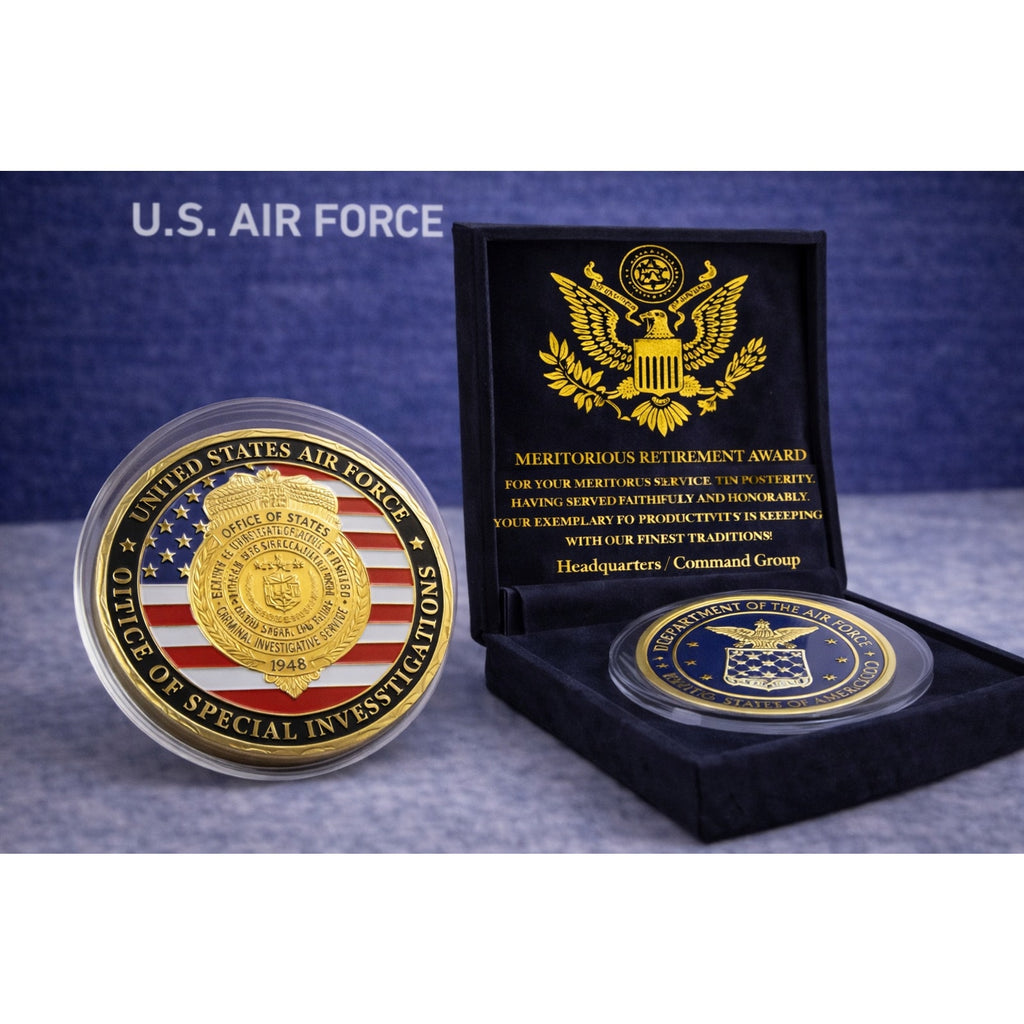 U S Air Force OFFICE OF SPECIAL INVESTIGATIONS Coin W/ Retirement Award