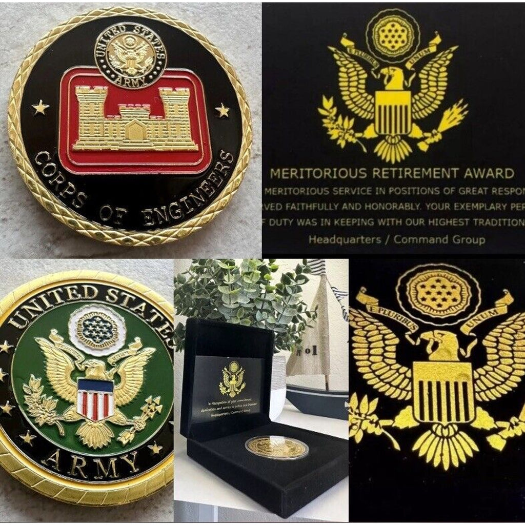 U S ARMY CORPS OF ENGINEERS Coin With Retirement Award