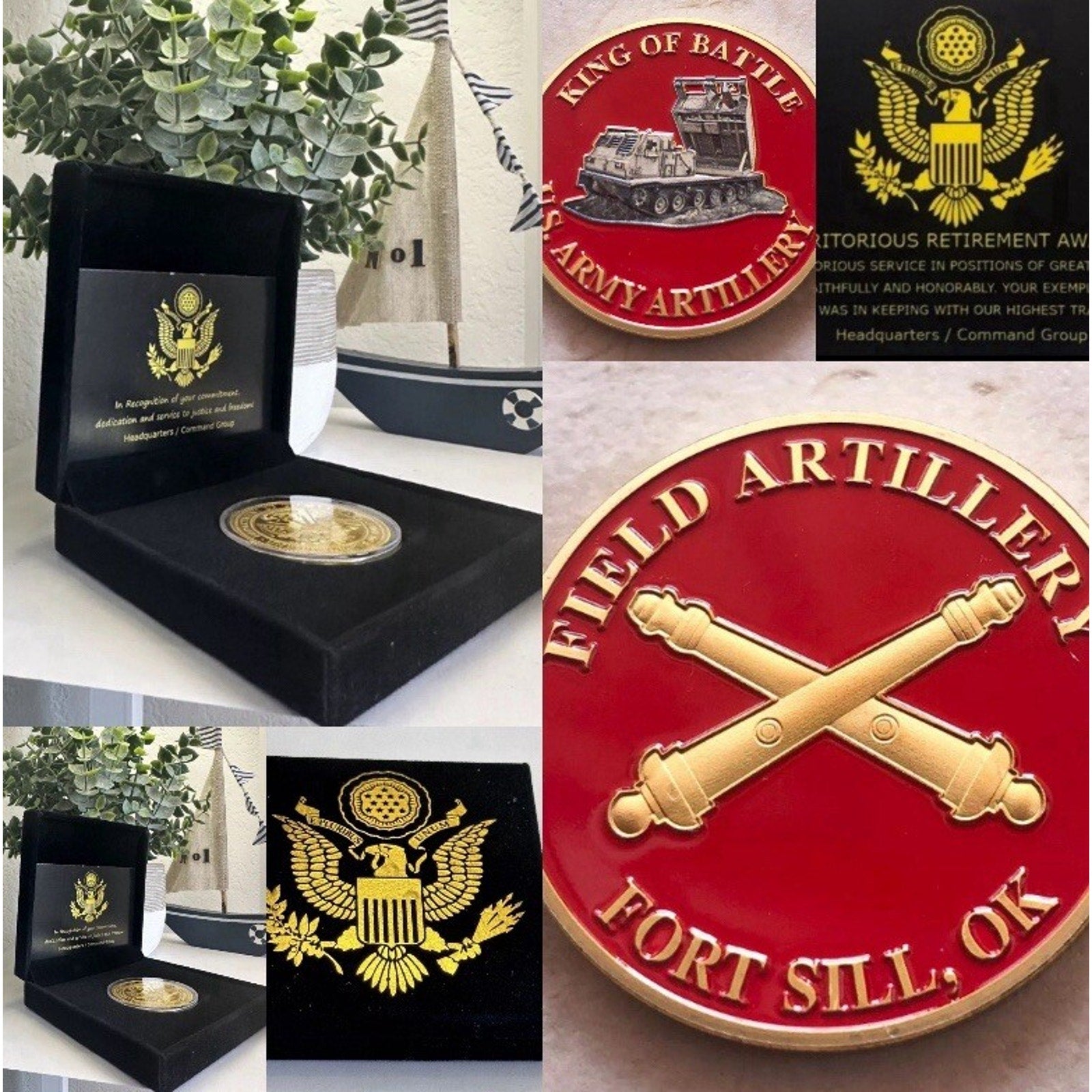 NEW U.S. Army Field Artillery, Fort Sill, OK Coin With Retirement Award