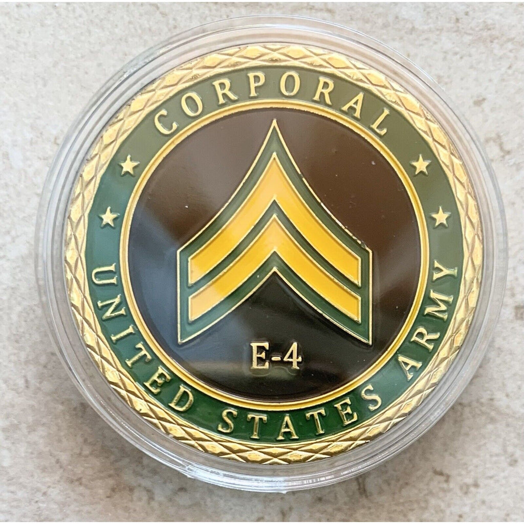 UNITED STATES ARMY - Rank CORPORAL E-4 Challenge Coin with Special Velvet Case