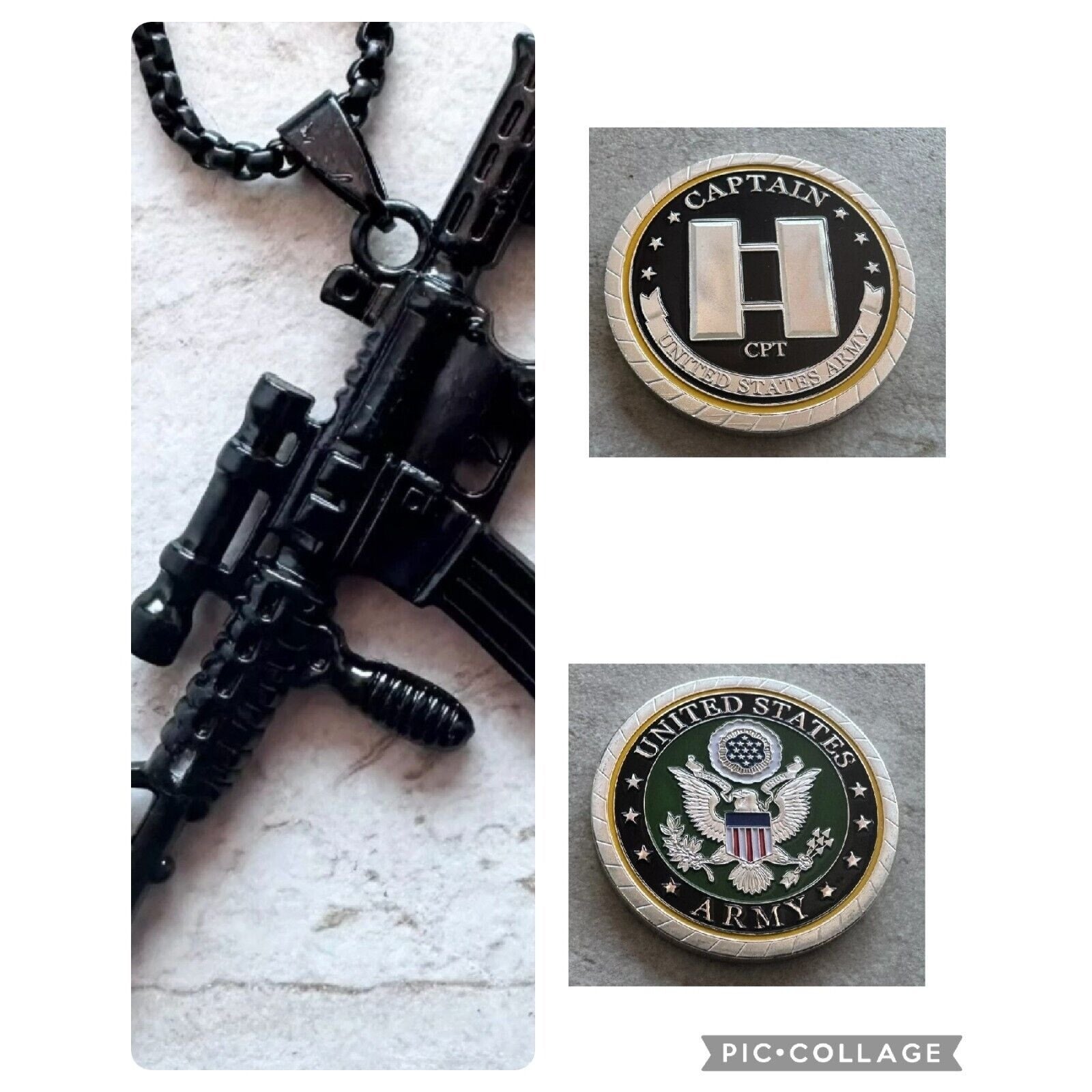 2pcs US Army Rank Captain O-3 US Coins and Dog Tag