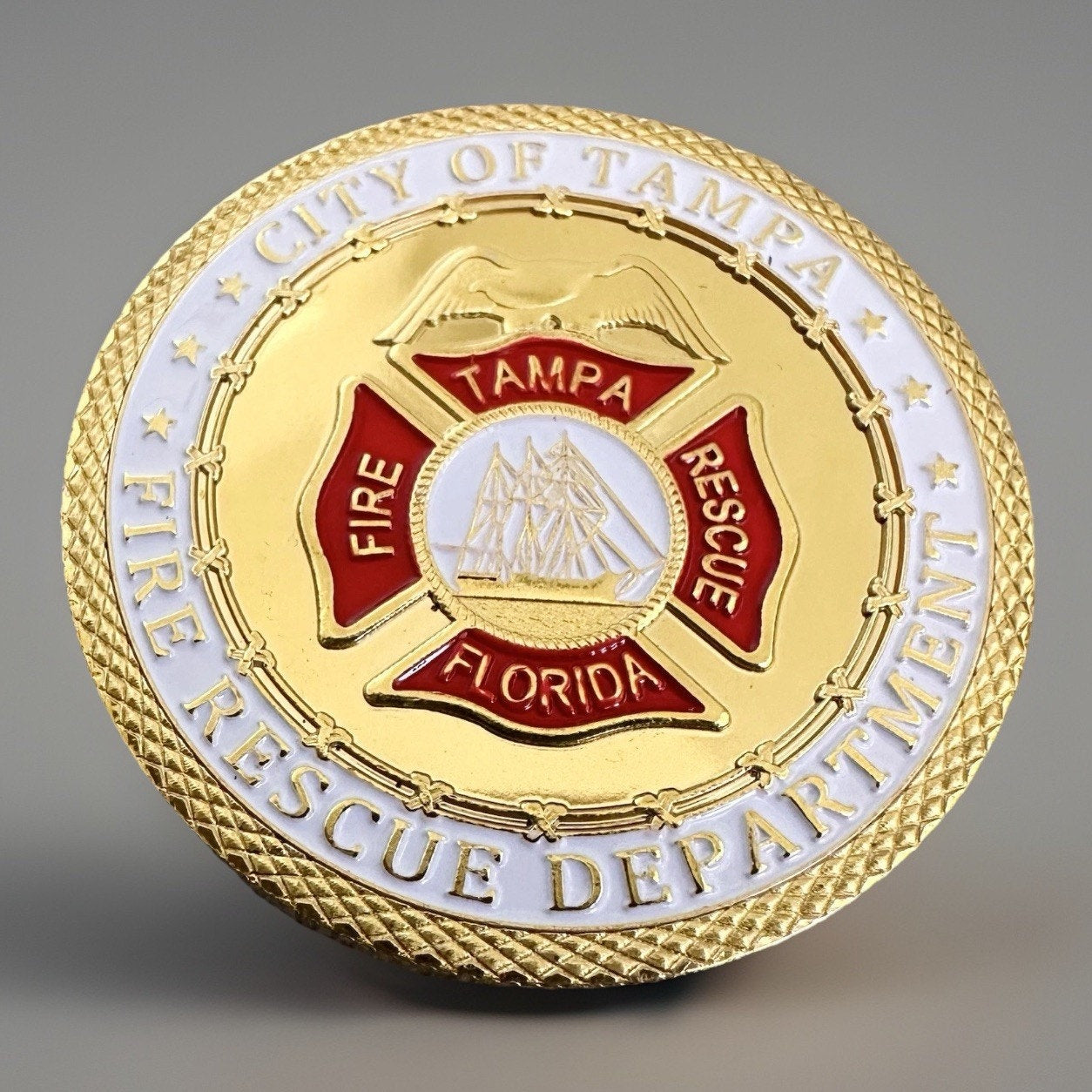 TAMPA FIRE-RESCUE DEPT Challenge Coin With Blue Velvet Case. Fast Shipping!