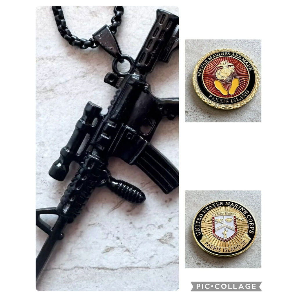 2pcs PARRIS ISLAND - USMC RECRUIT DEPOT USMC Official LIC 23125 And Dog Tag