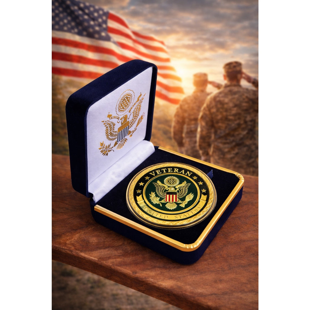 US Army Veteran Challenge Coin Gold. Perfect Gift! with Case ·USA FAST SHIPPING·