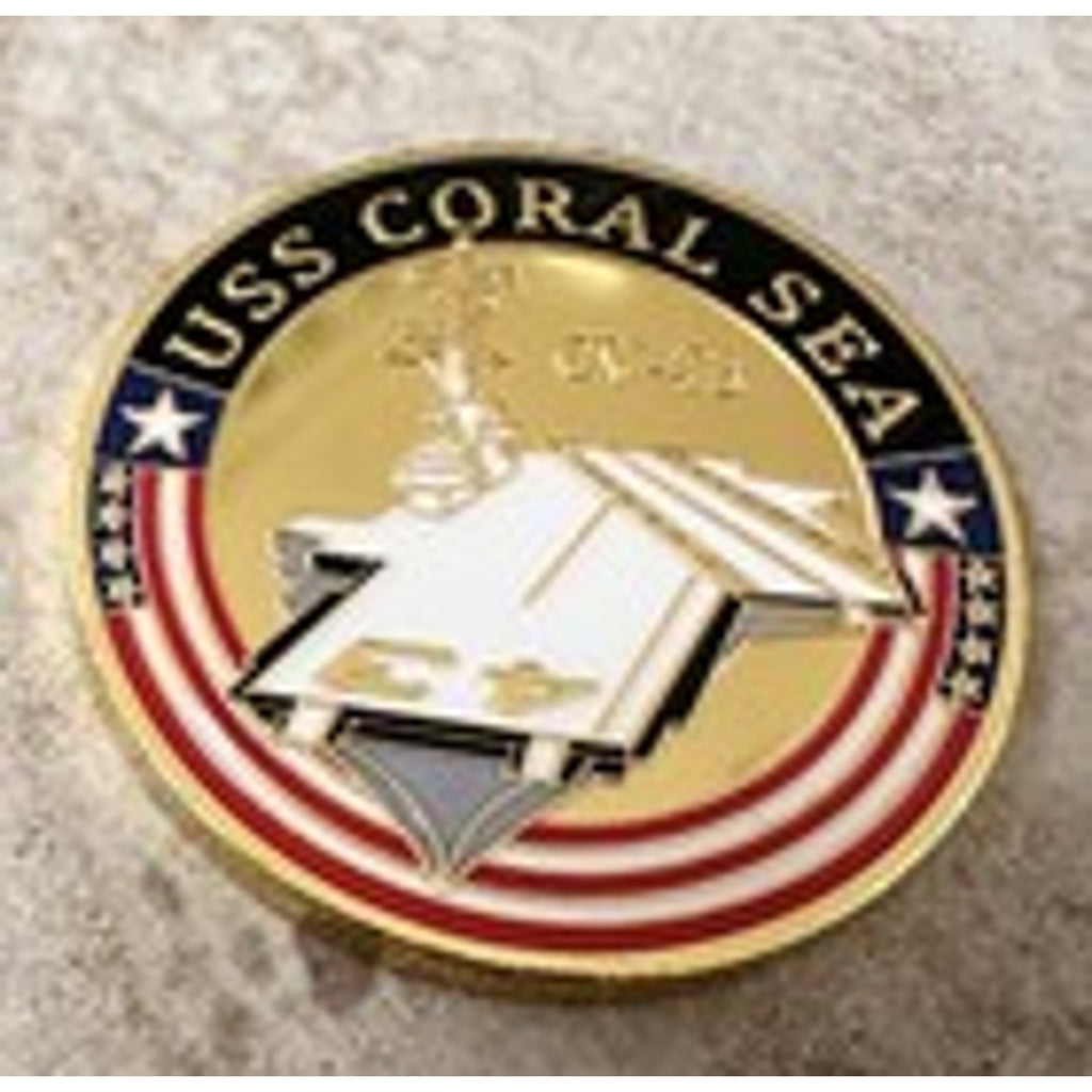Copied - USN - US NAVY - USS CORAL SEA CV-43 Challenge Coin With Blue Velvet Case