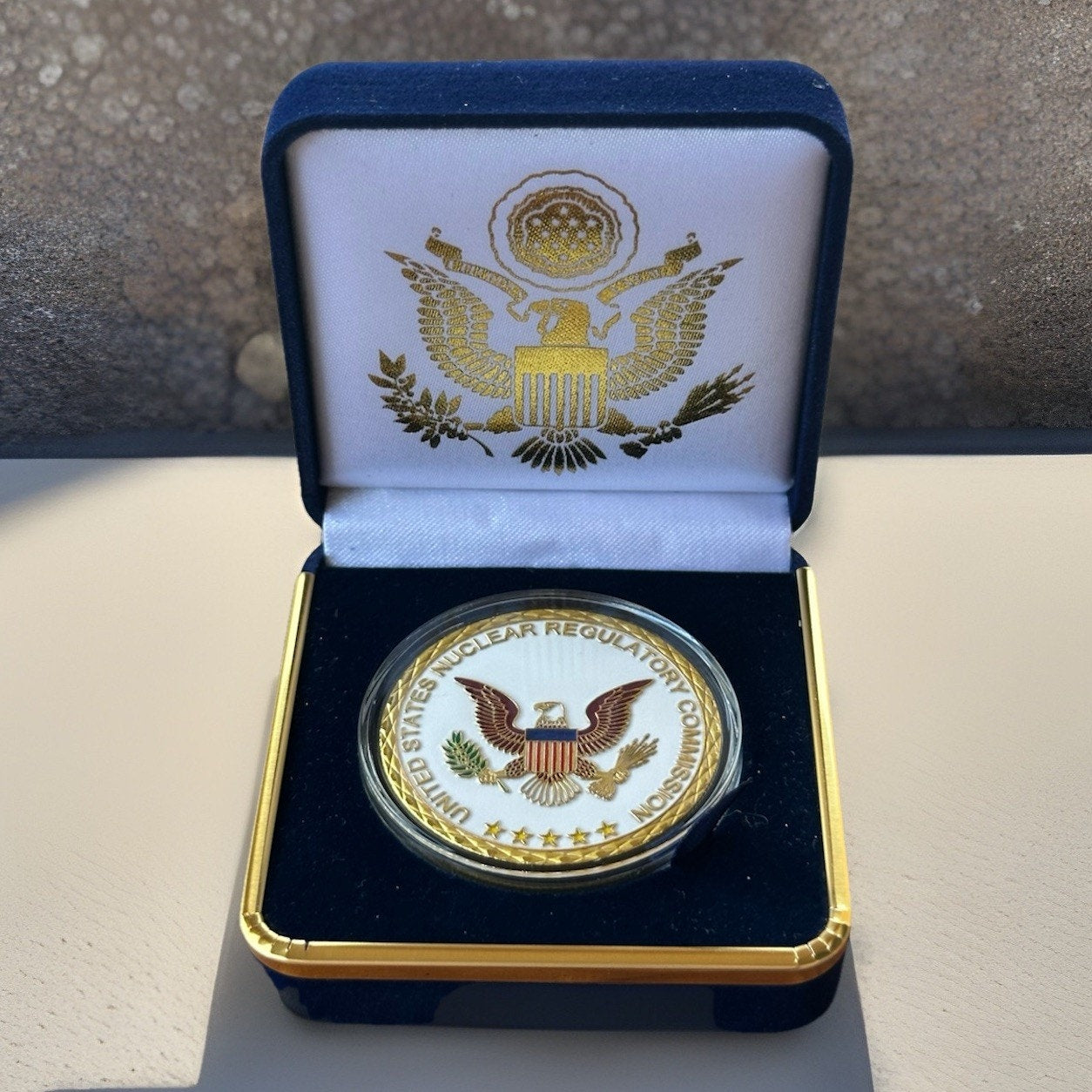 Nuclear Regulatory Commission Challenge Coin With Blue Velvet Case