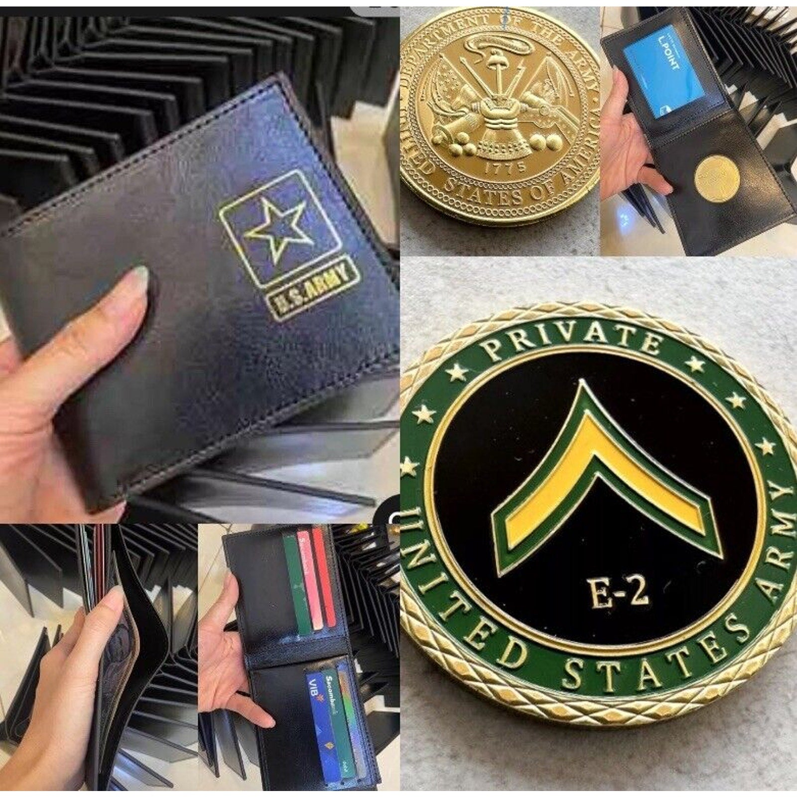 UNITED STATES ARMY - Rank PRIVATE E-2 w/Credential coin holder wallet