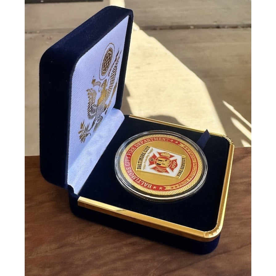 BALTIMORE CITY FIRE DEPARTMENT Challenge Coin With Blue Velvet Case.