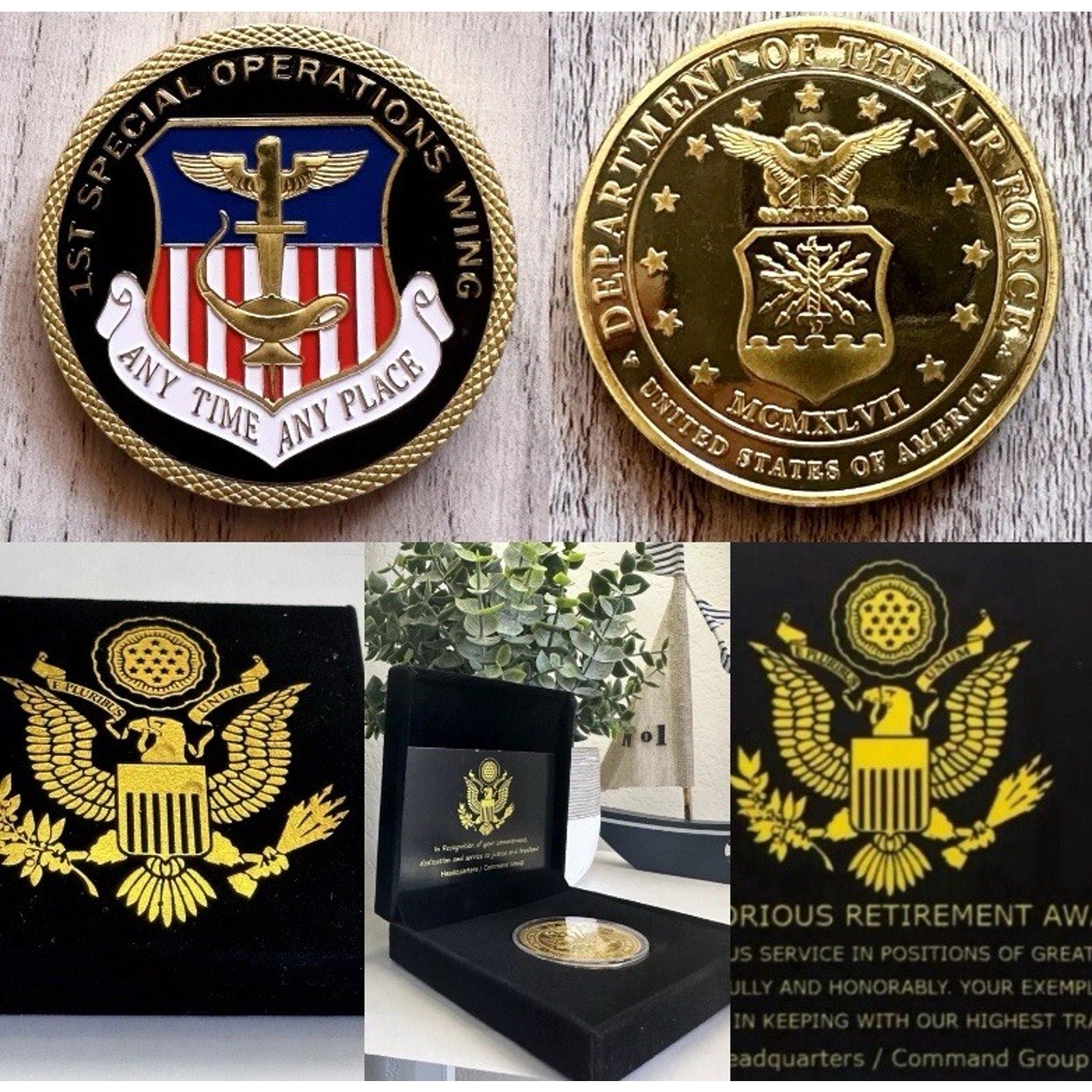 AIR FORCE 1st SPECIAL OPERATIONS WING Coin With Retirement Award
