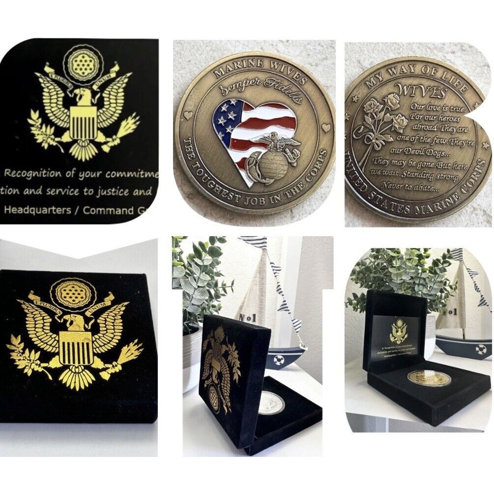 USMC MARINE CORPS WIFE - TOUGHEST JOB IN THE CORPS COLORIZED ART COIN USMC
