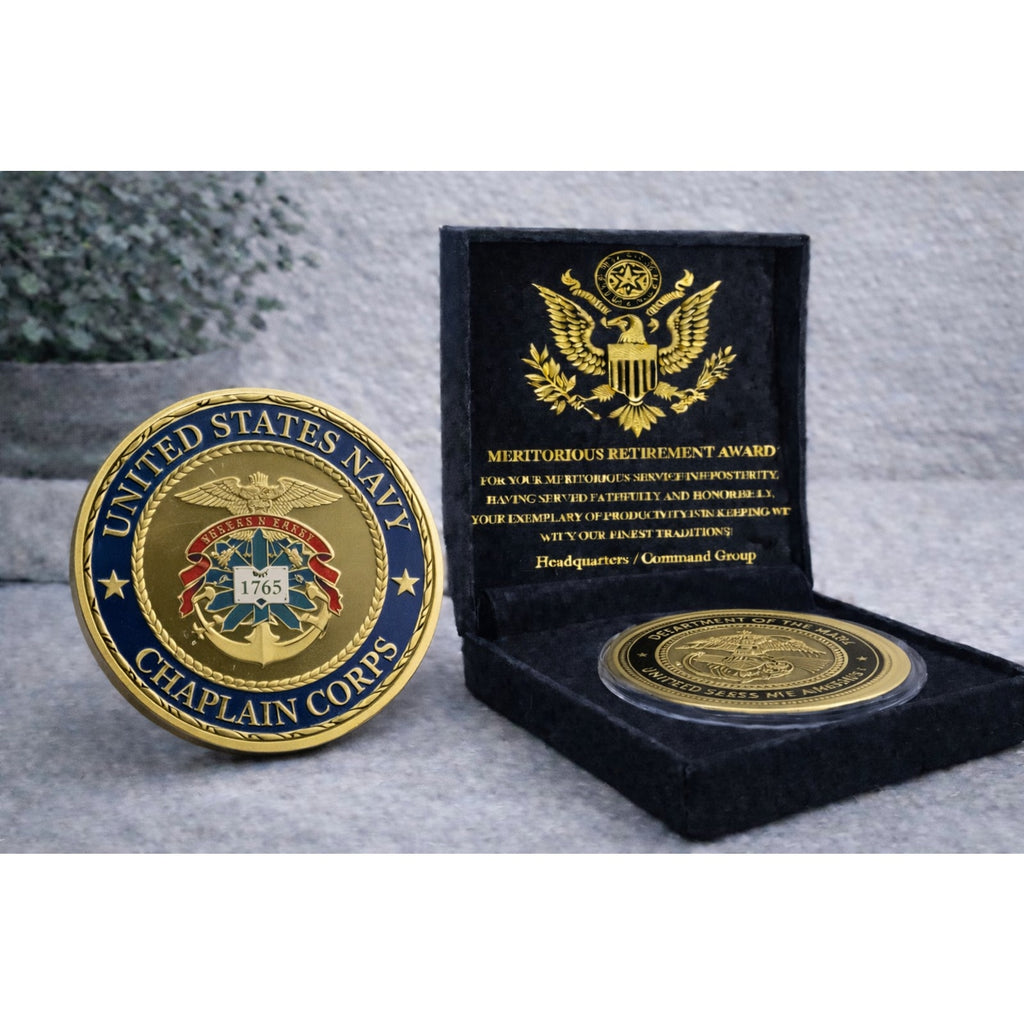 US NAVY CHAPLAIN CORPS USN / USMC Challenge Coin USA w/ Retirement Award