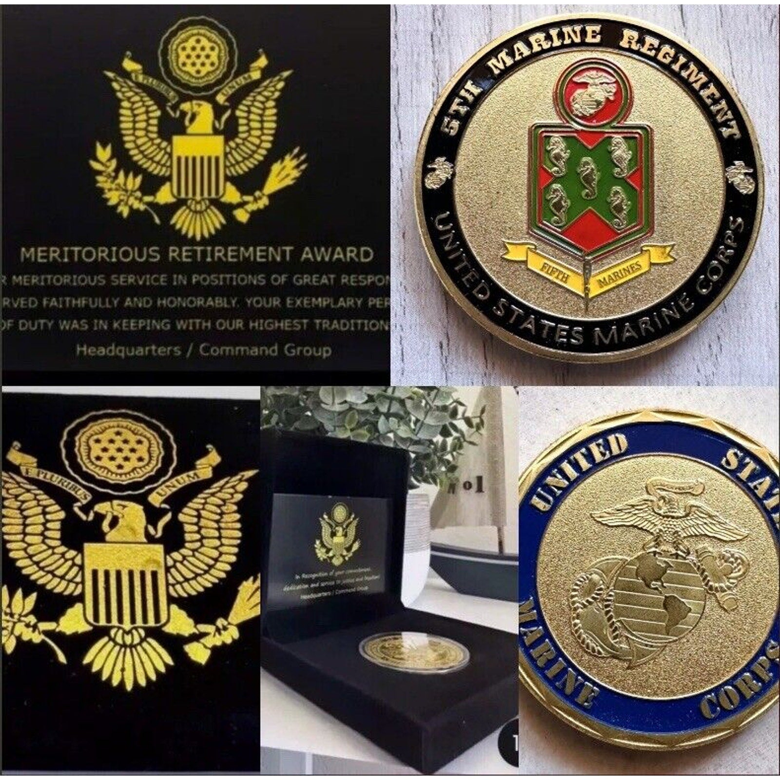 US MARINE CORPS - 5th MARINE REGIMENT Unit USMC Mad Dog Coin W/Retirement Award