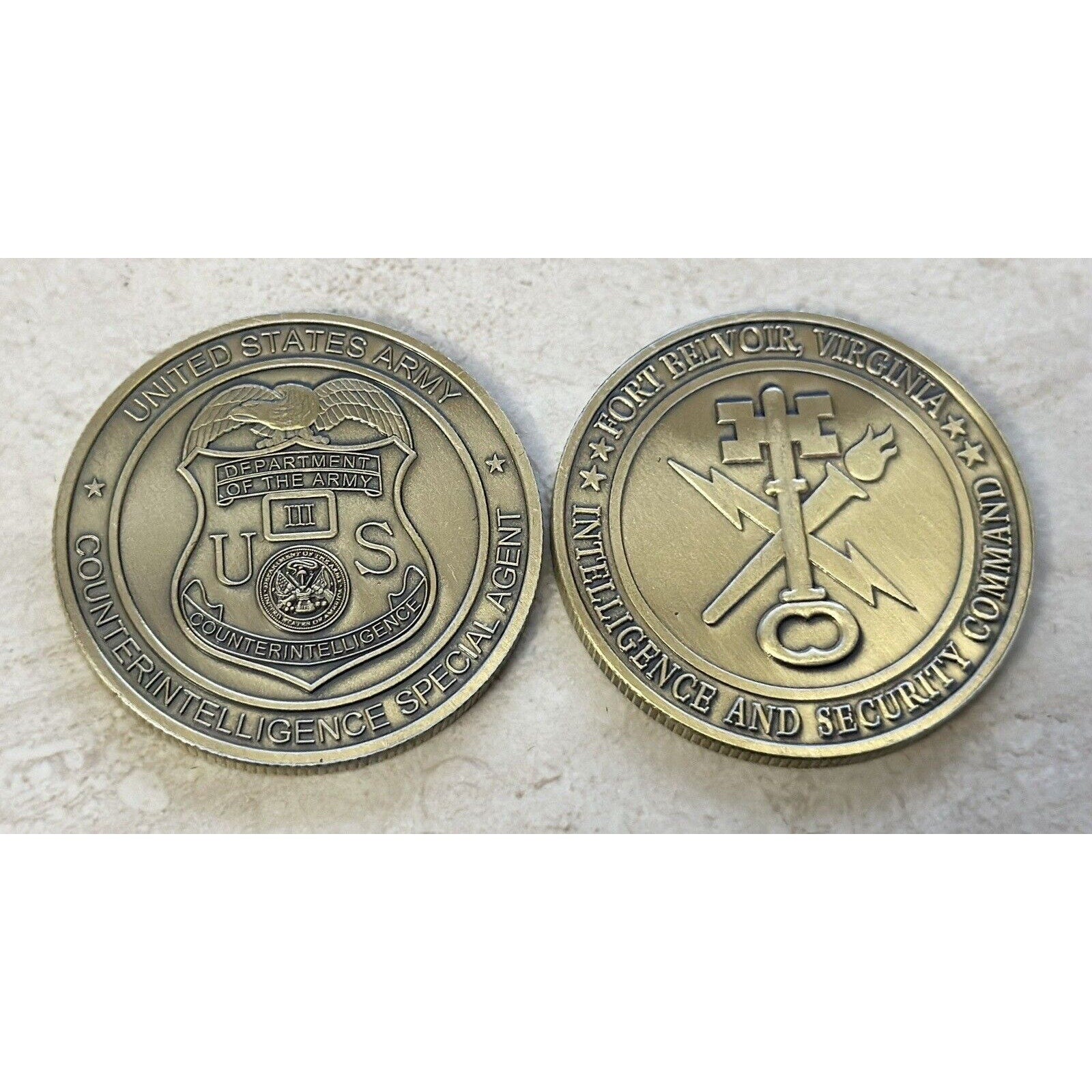 2PCS US Army Military MI Branch Counter Intelligence Special Agent Badge Coin