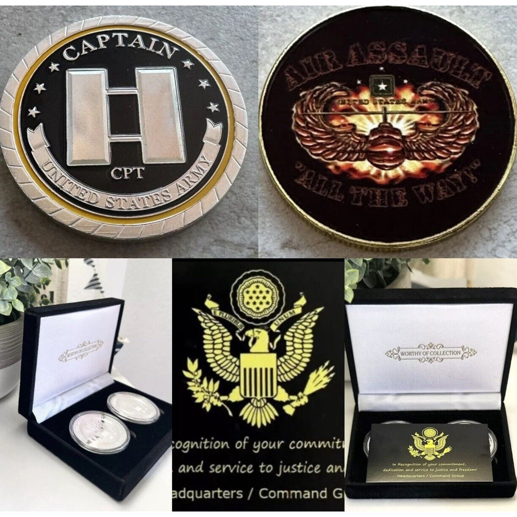 2pcs Army Rank Captain O-3 And US AIR Assault CHALLENGE COIN