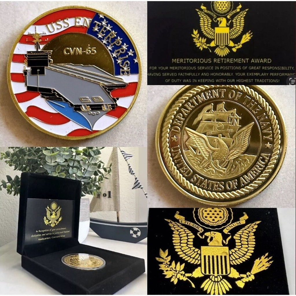 US NAVY - USS ENTERPRISE CVN-65 Challenge Coin With Retirement Award