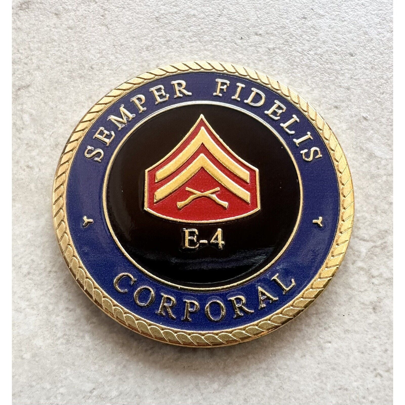 U.S. Marine Corps Semper Fidelis E-4 Corporal Challenge Coin With Case.