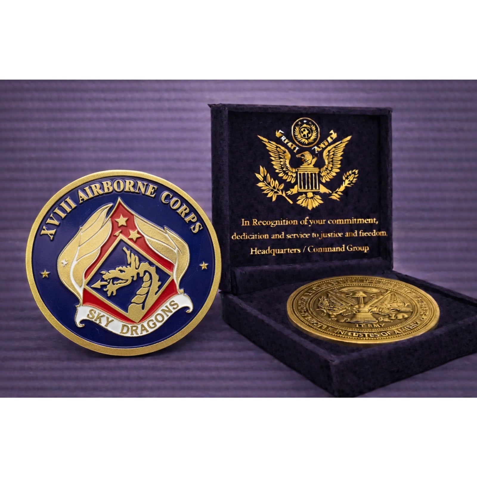 US ARMY XVIII AIRBORNE CORPS "Sky Dragons" Commemorative w/ Achievement Award