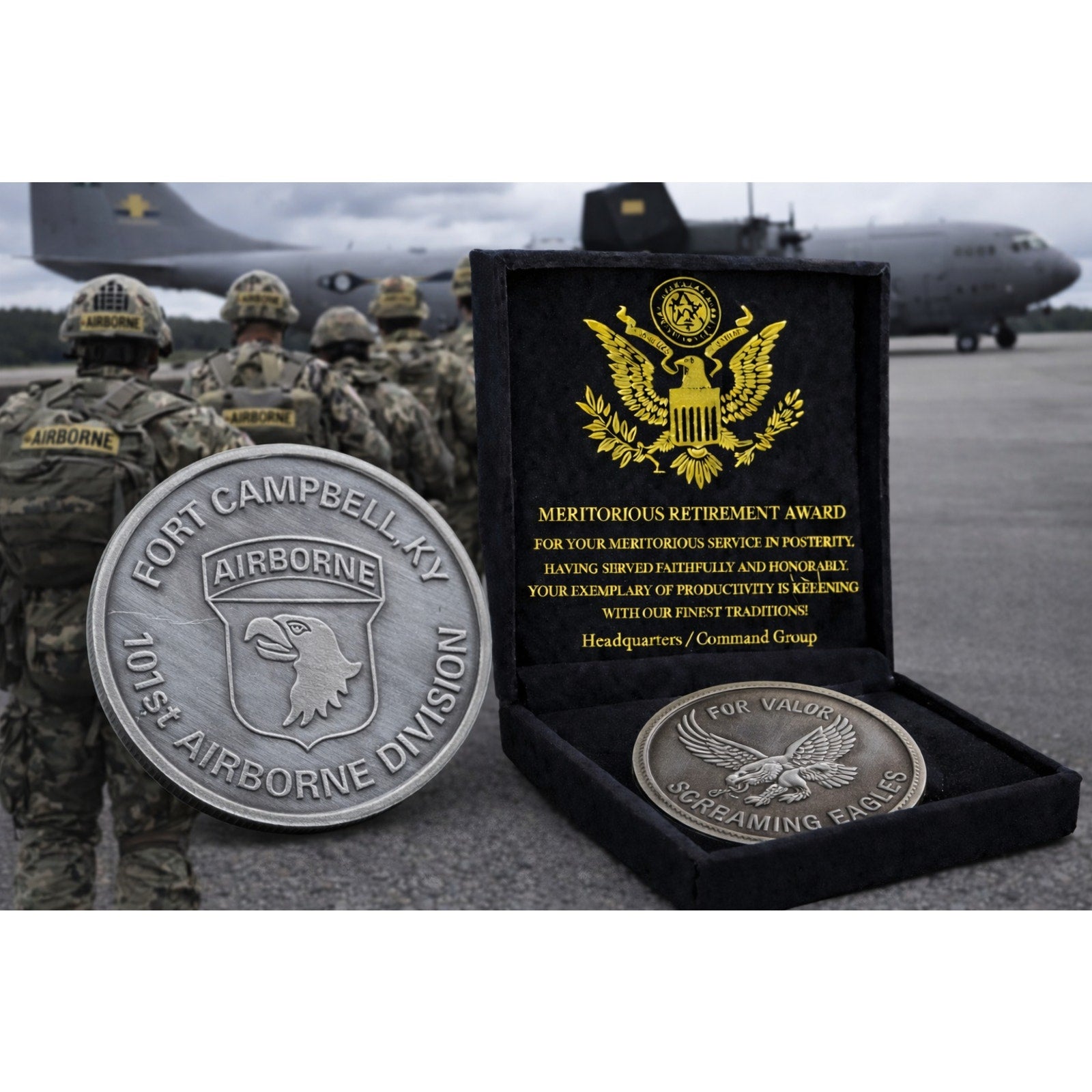United State Army Airborne 101 St Challenge Coin w/ Retirement Award