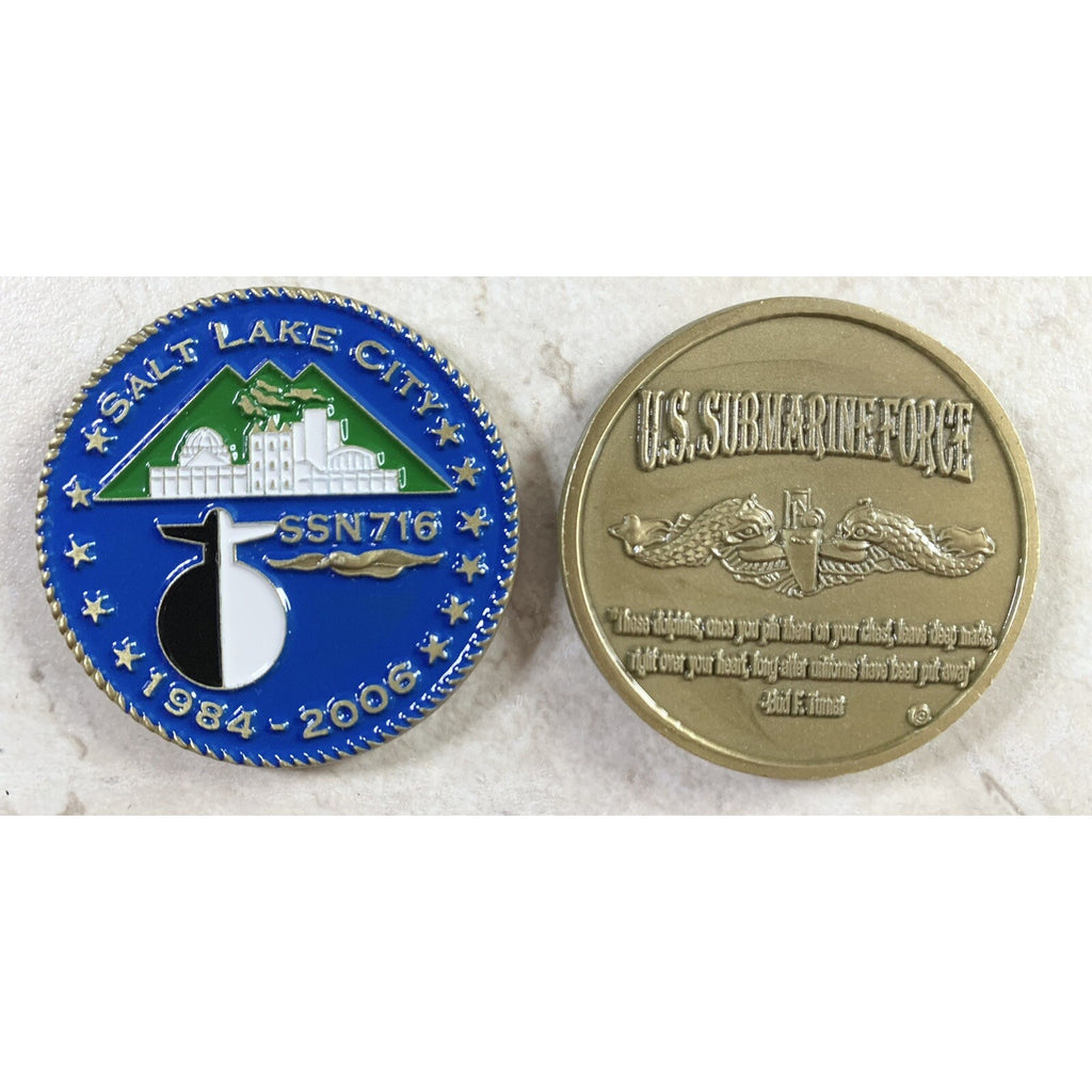 USS Salt Lake City SSN 716 Submarine Challenge Coin USN w/ Retirement Award