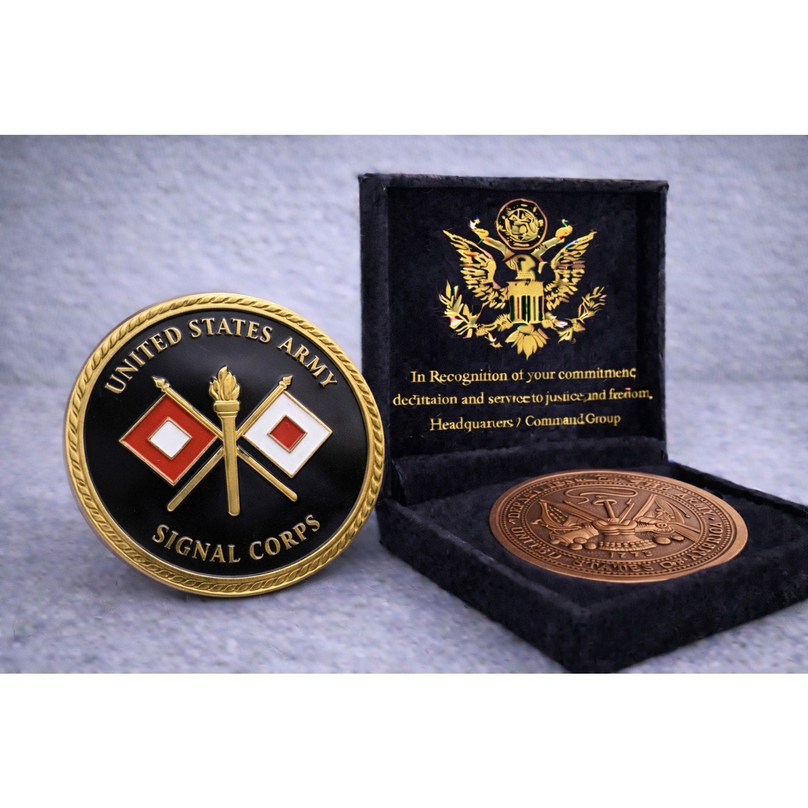 ARMY SIGNAL CORPS Challenge Coin w/ Achievement Award