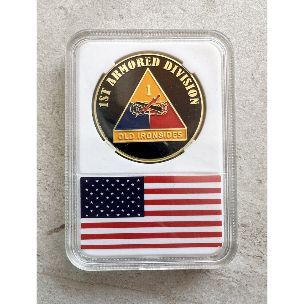 3D Floating Display US ARMY 1st ARMORED DIVISION "OLD IRONSIDES" Challenge Coin