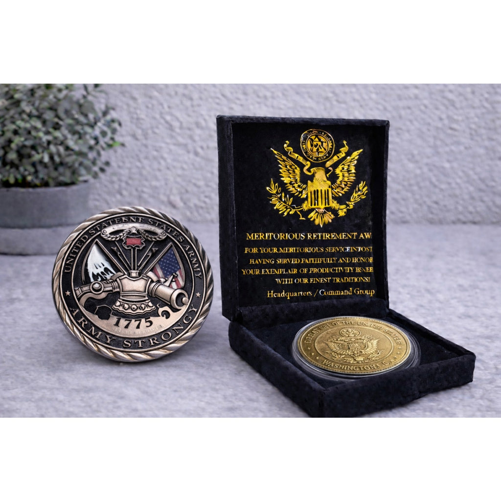 Coin Army US Strong Military 1775 Collectible Commemorative w/ Retirement Award