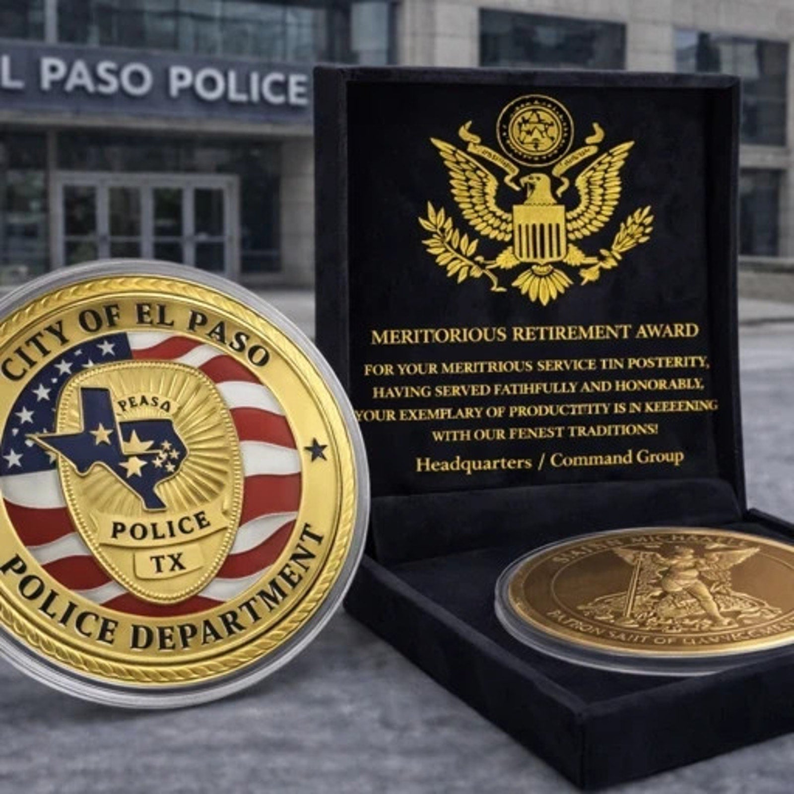 CITY OF EL PASO TEXAS PD POLICE DEPARTMENT CHALLENGE COIN w/ Retirement Award