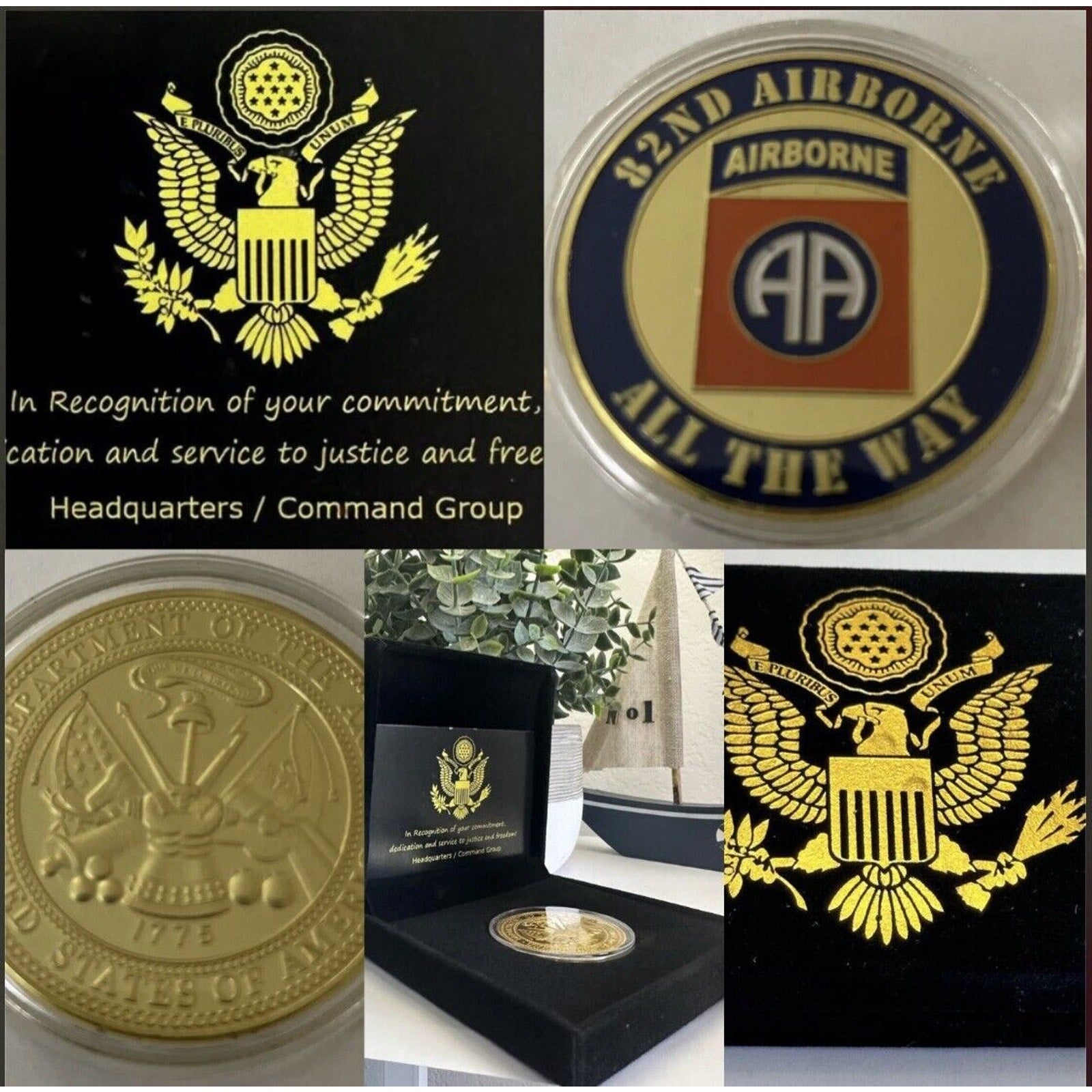 82nd U.S. Army Airborne Challenge Coin Infantry Division USA AMY
