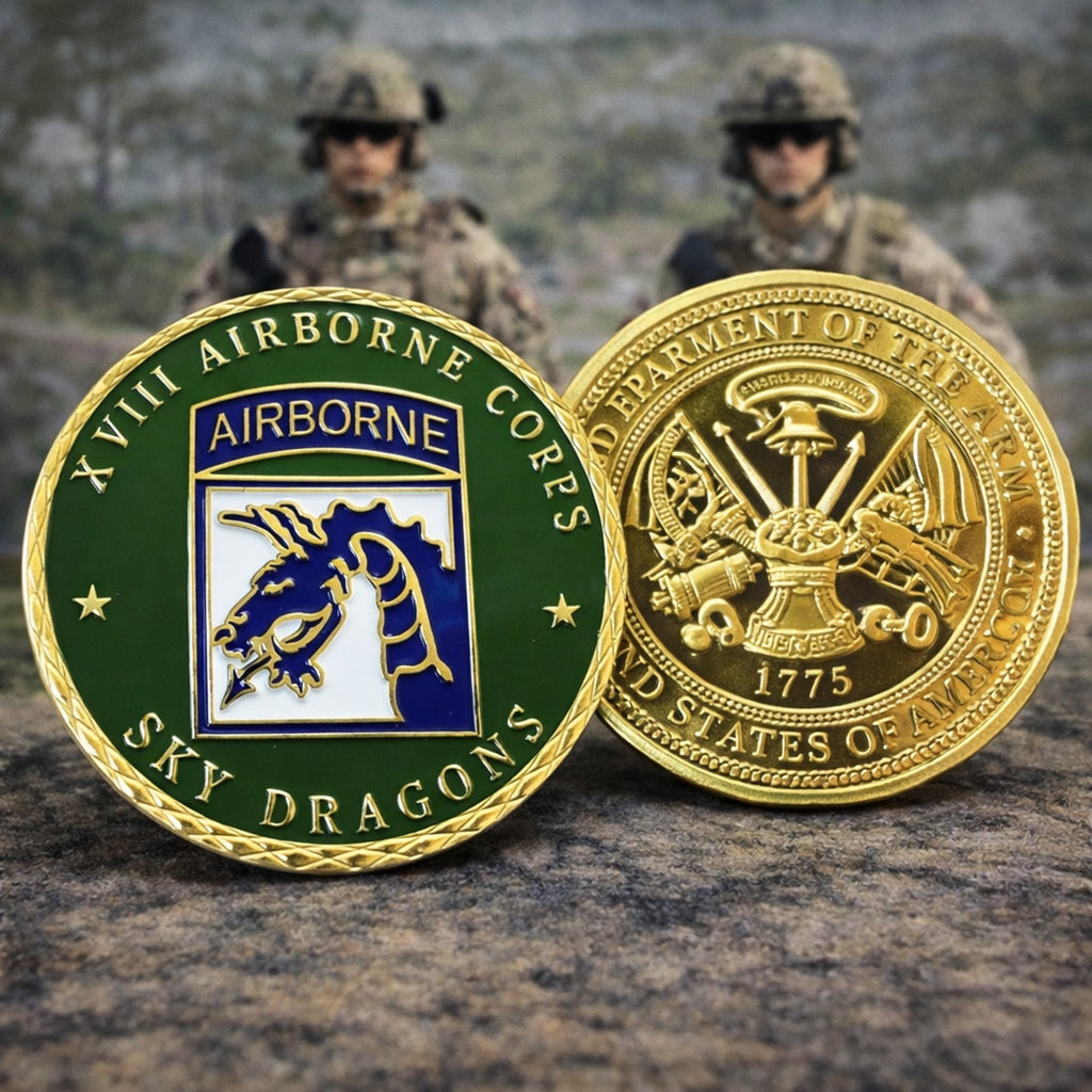 U.S. Army 18th Airborne Corps Sky Dragons ChallengeCoin ·FAST SHIPPING·with case