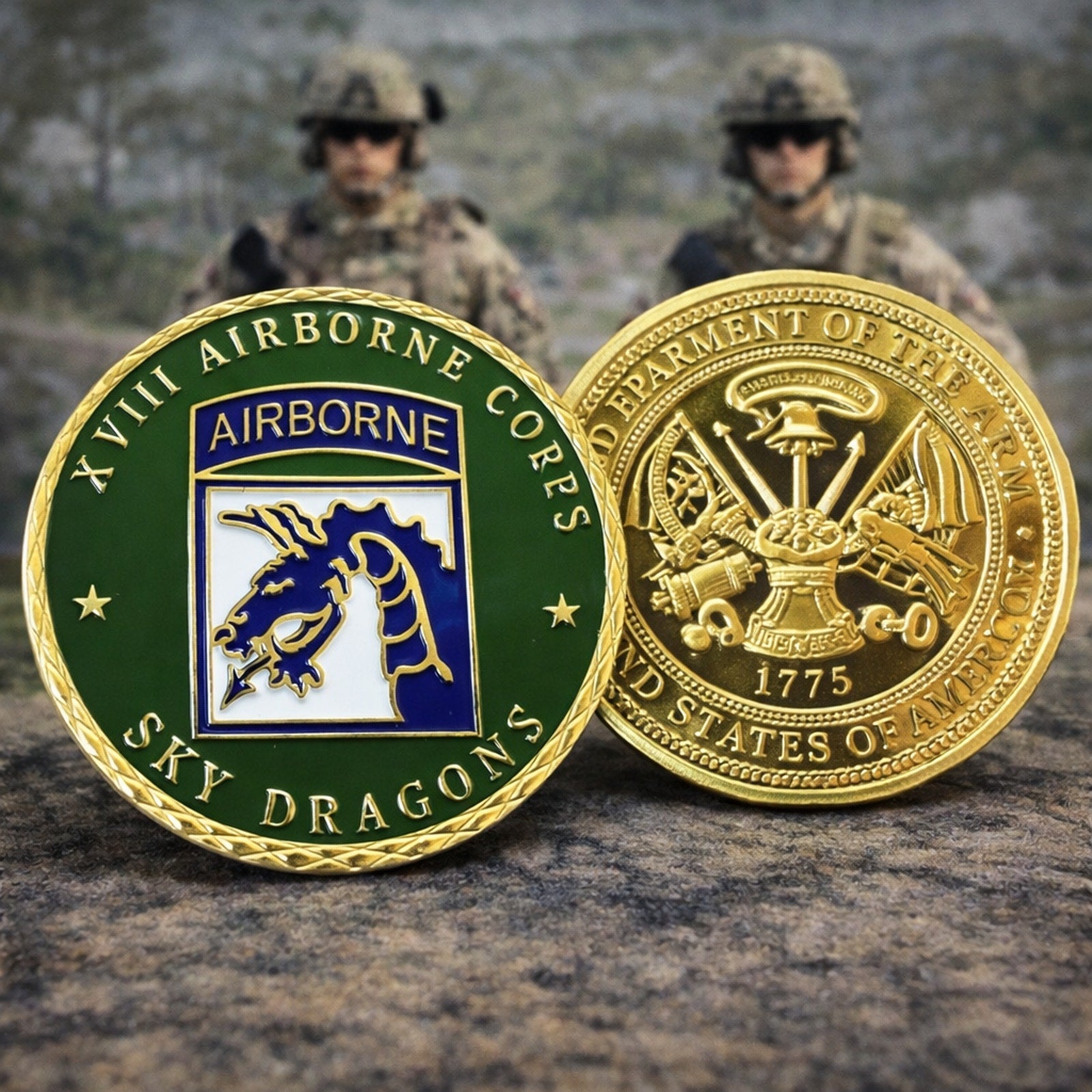 U.S. Army 18th Airborne Corps Sky Dragons ChallengeCoin ·FAST SHIPPING·with case