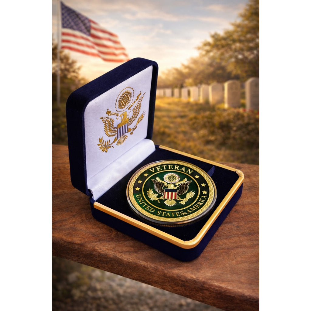 US Army Veteran Challenge Coin Gold. Perfect Gift! with Case ·FAST SHIPPING·
