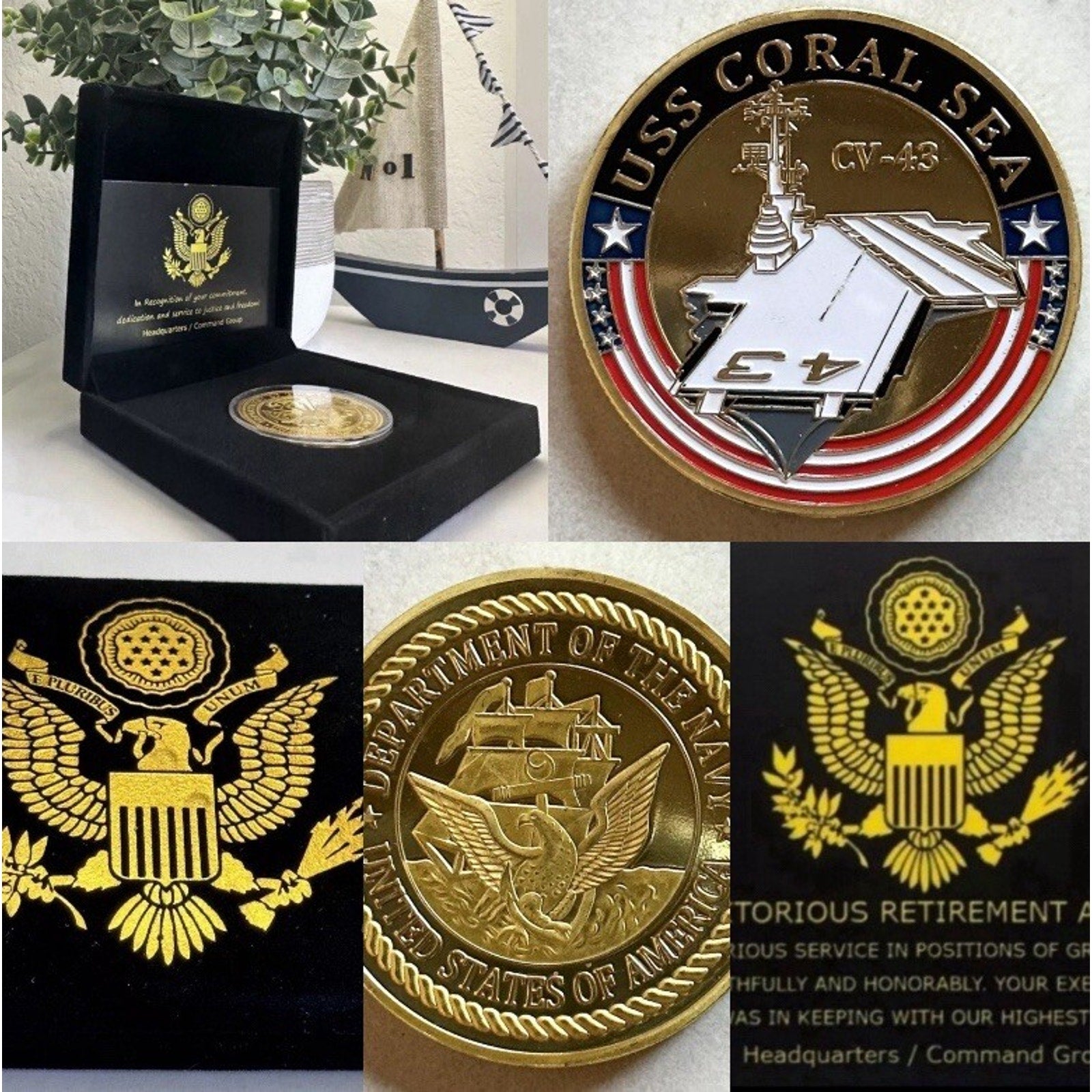 US NAVY - USS CORAL SEA CV-43 Challenge Coin With Retirement Award