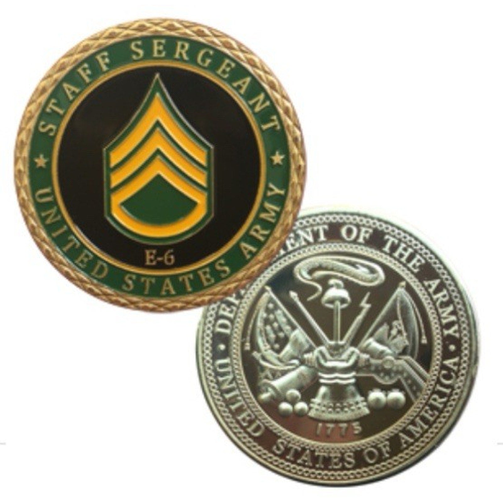 2pcs Army Rank 2LT 2nd O-2 And Staff Sergeant E6 Coin
