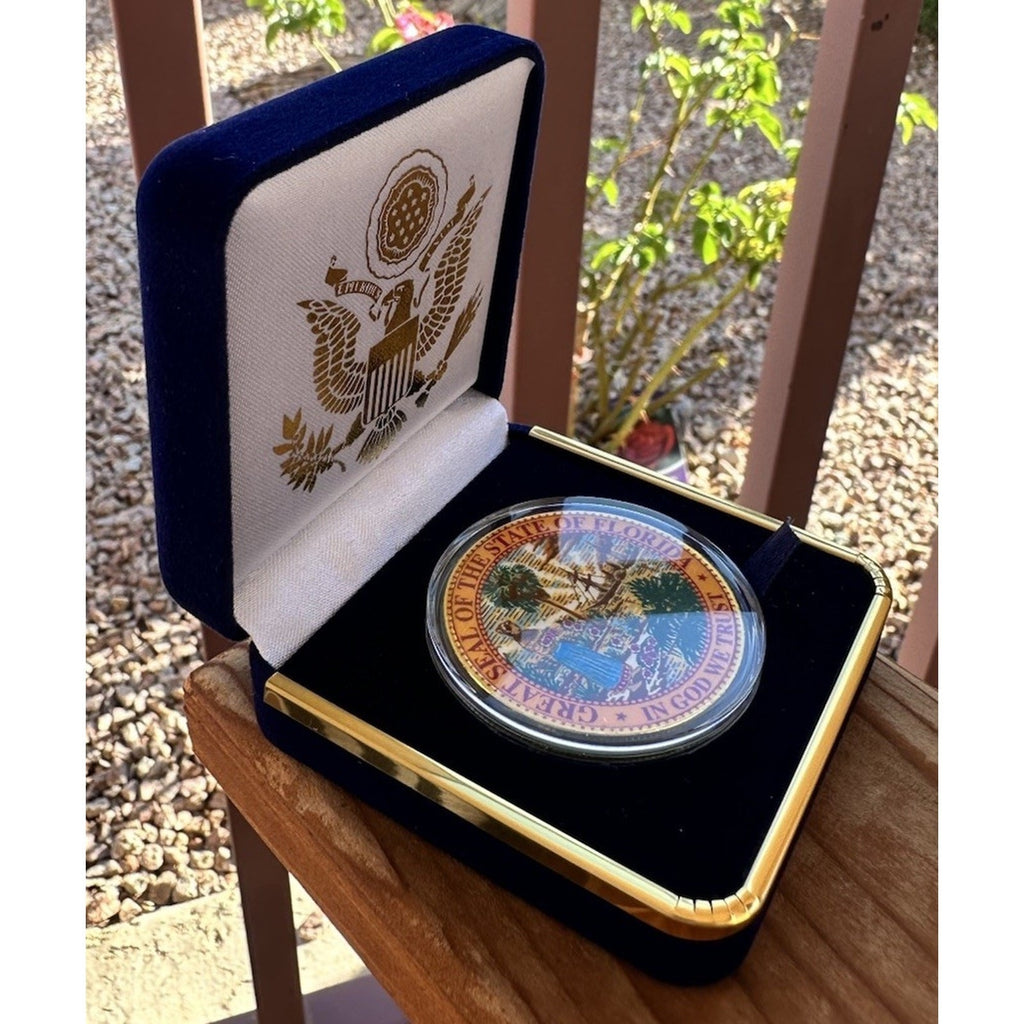 Great State of FLORIDA State Seal Colorized Collectible Challenge Coin W/ Case