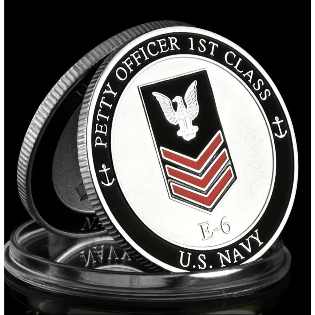 NEW U.S. Navy Petty Officer First Class E-6 Challenge Coin w/ Retirement Award