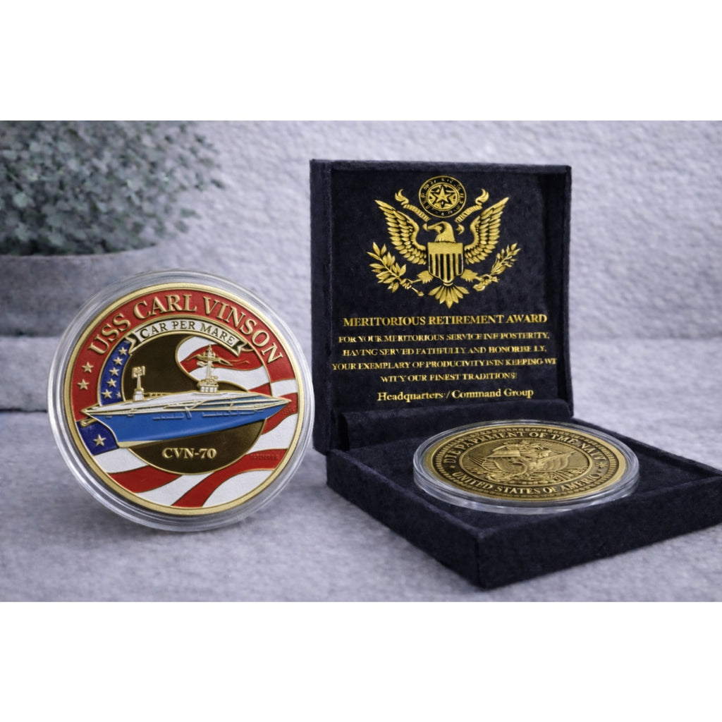US NAVY - USS CARL VINSON CVN-70 Challenge Coin USN w/ Retirement Award