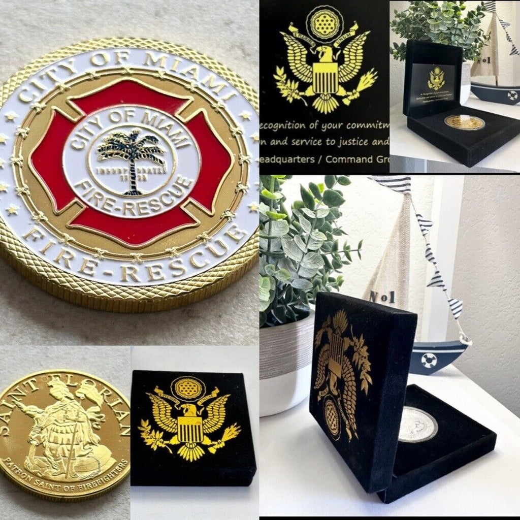 City Of MIAMI FIRE RESCUE Challenge Coin With Special Black Velvet Case.