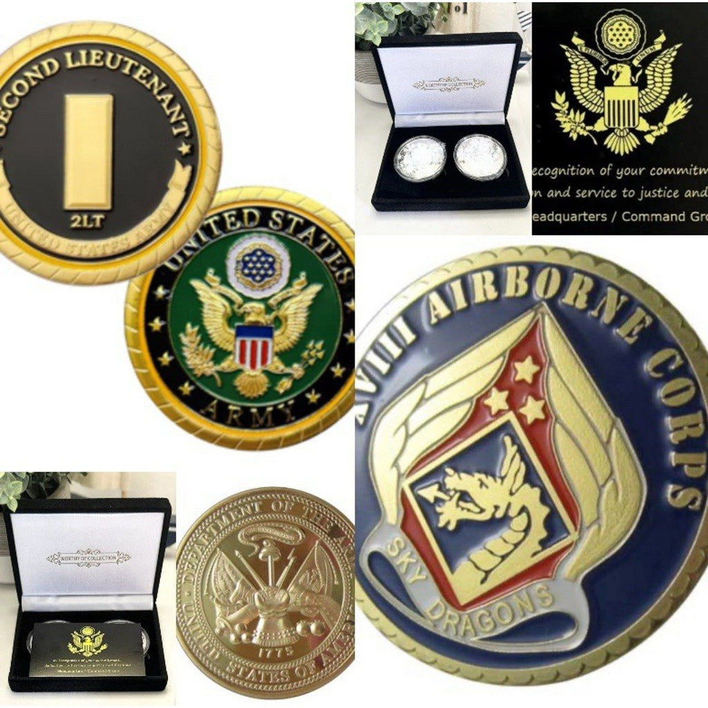2pcs Army Rank 2LT 2nd O-2 And VIII Airborne Corps Coin