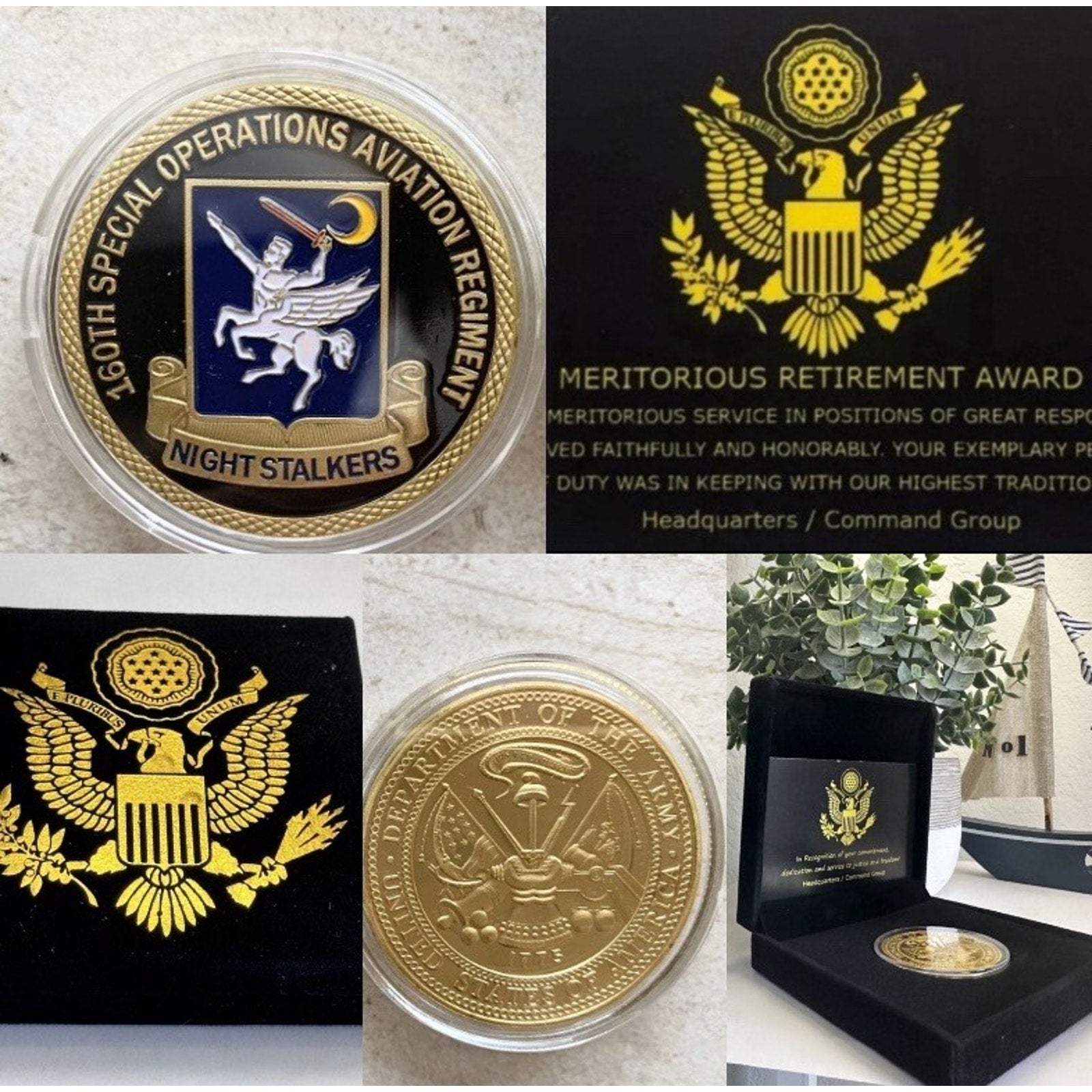 US ARMY 160th SPECIAL OPS AVIATION REGIMENT "NIGHT "Coin With Retirement Award