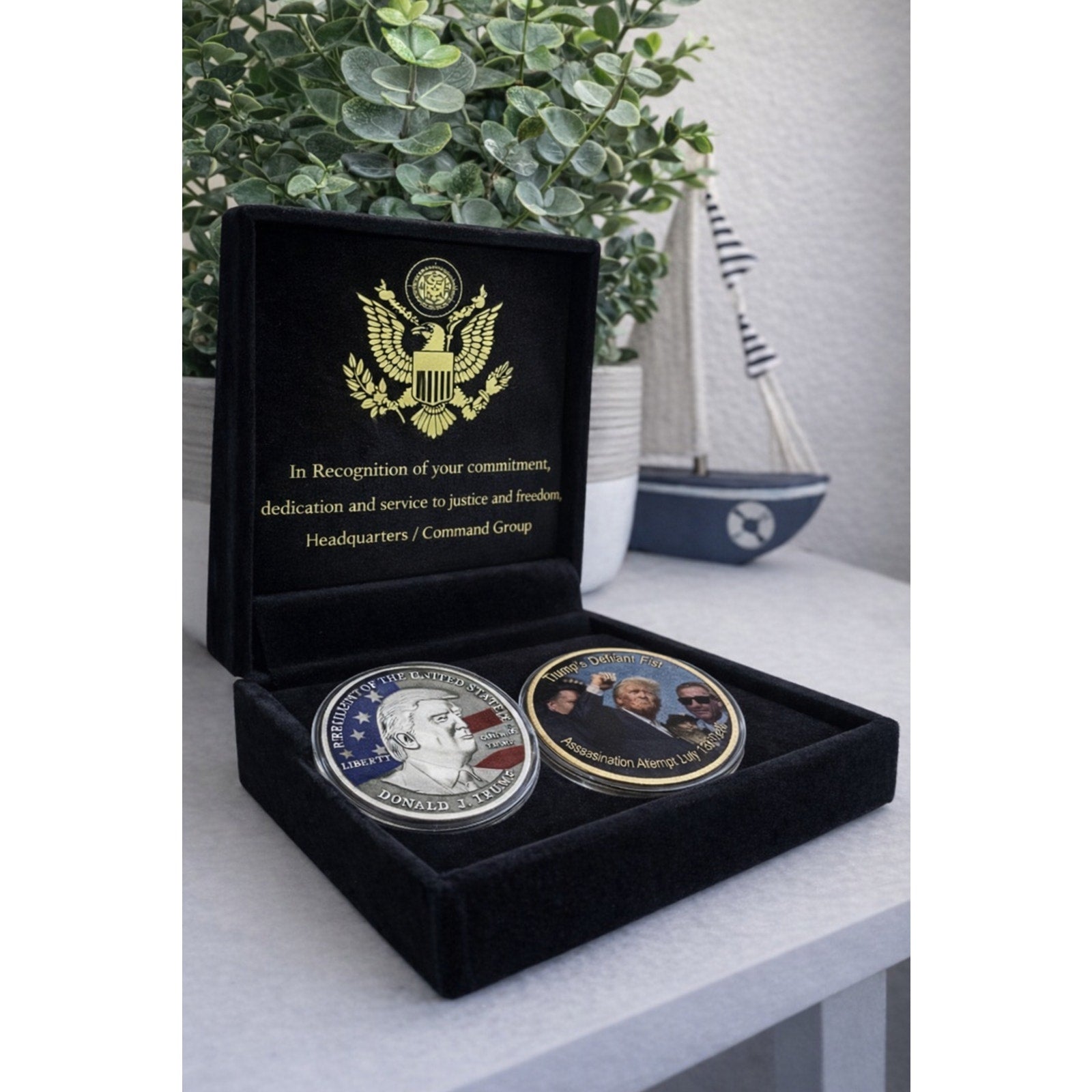 Trump Defiance: Assassination Attempt Commemorative Coin Set Collection 2 Pcs