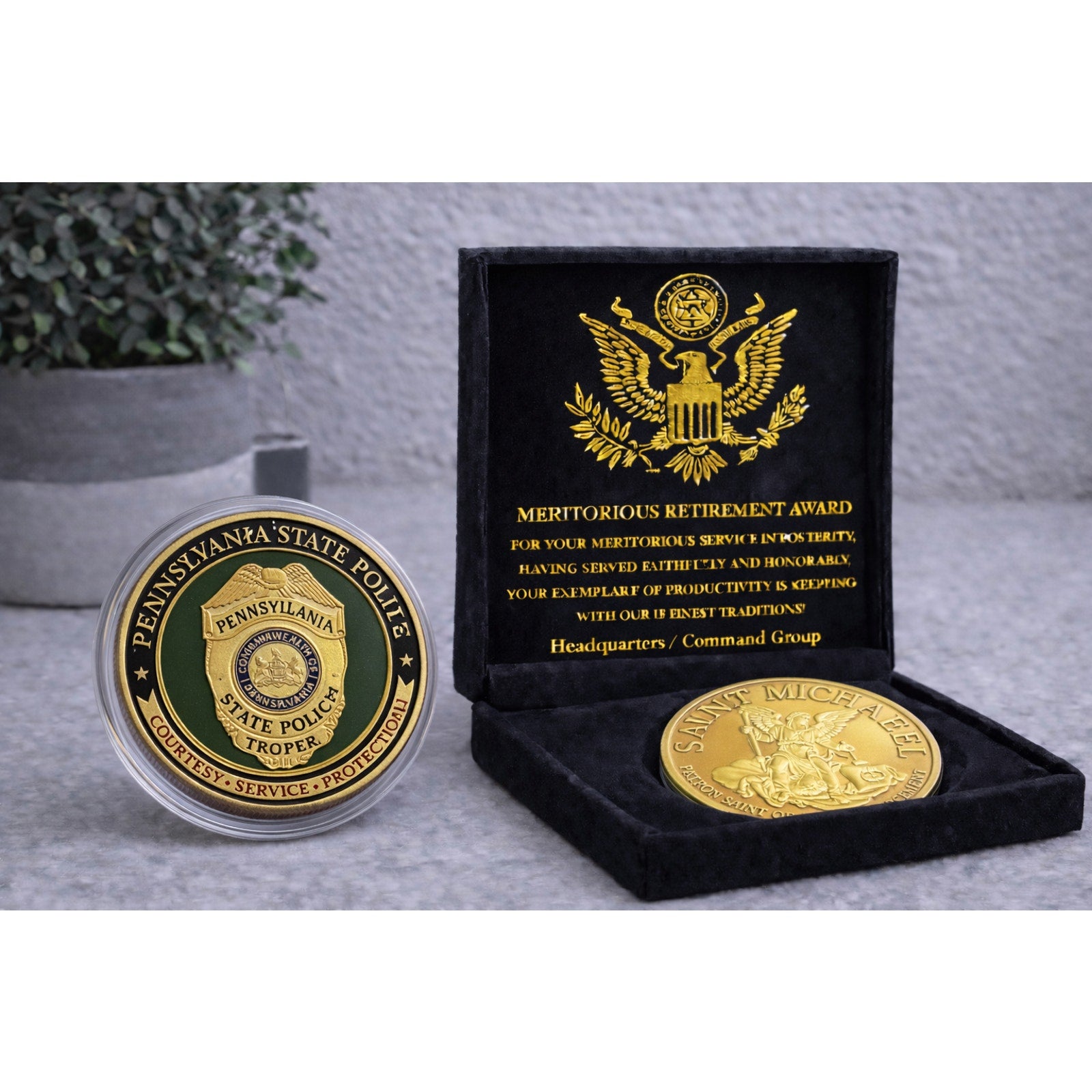 PENNSYLVANIA STATE POLICE OFFERS BADGE Challenge Coin w/ Retirement Award