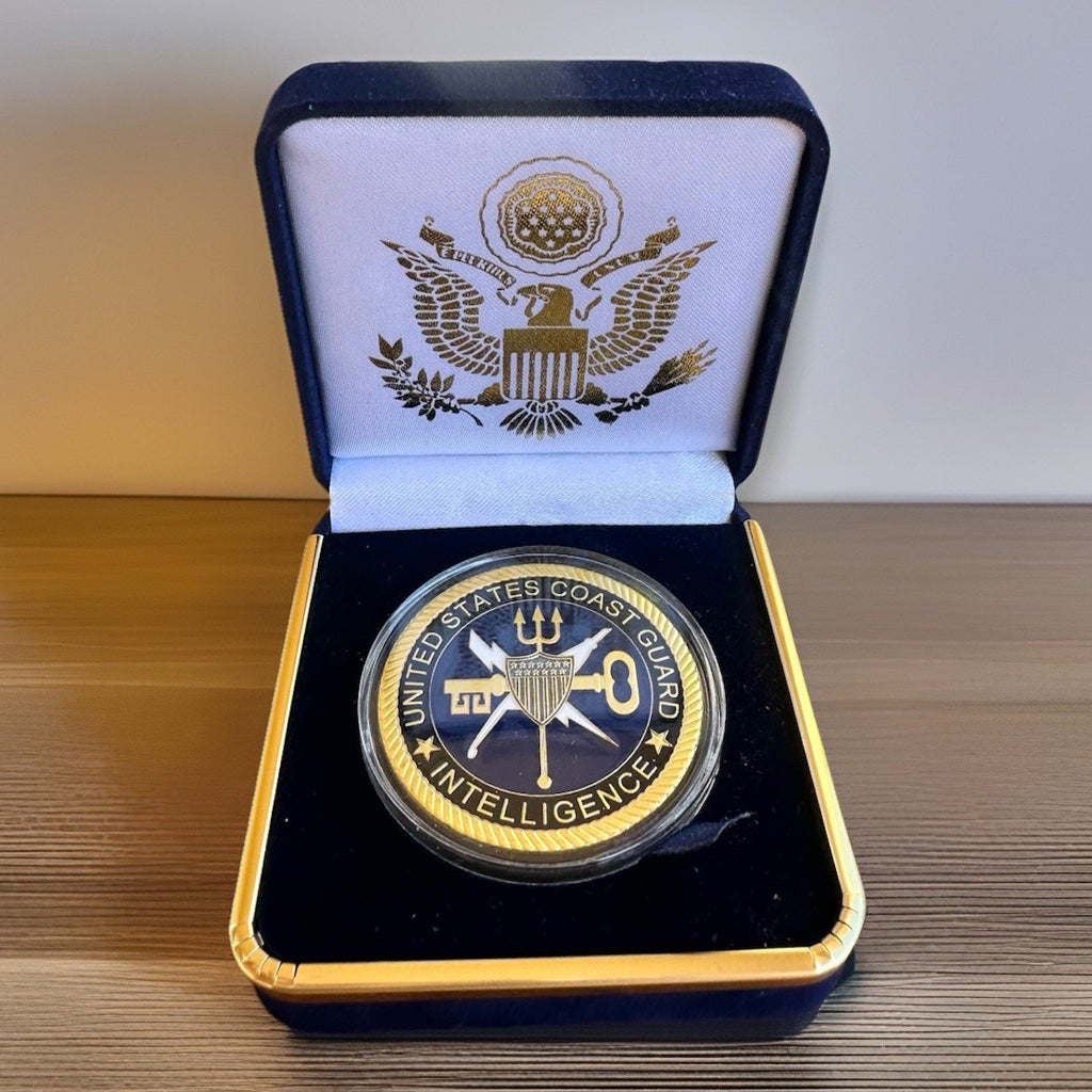 US COAST GUARD INTELLIGENCE Challenge Coin With Blue Velvet Case. Fast Shipping!