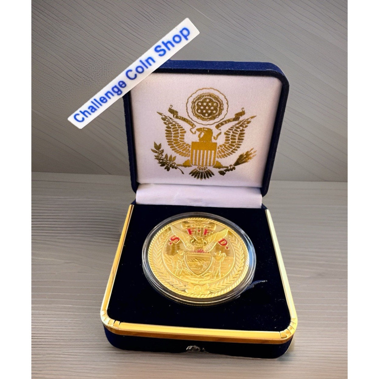 SAN FRANCISCO FIRE DEPT Challenge Coin With Blue Velvet Case. Fast Shipping!