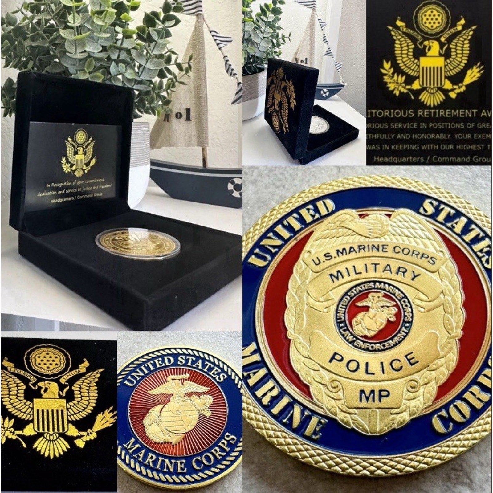 US MARINE CORPS MILITARY POLICE Challenge Coin With Retirement Award