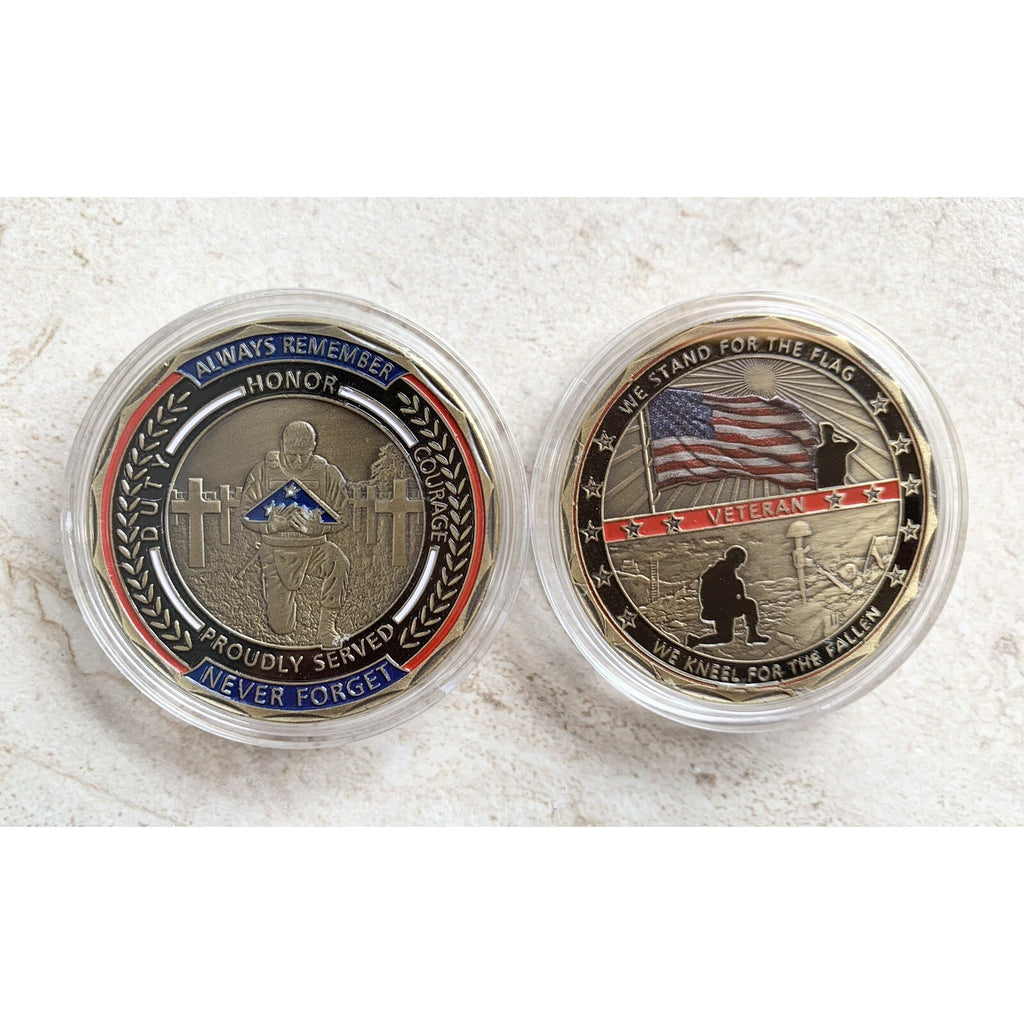 Military Veteran Challenge Coin Army Navy Air Force The Flag w/ Retirement Award