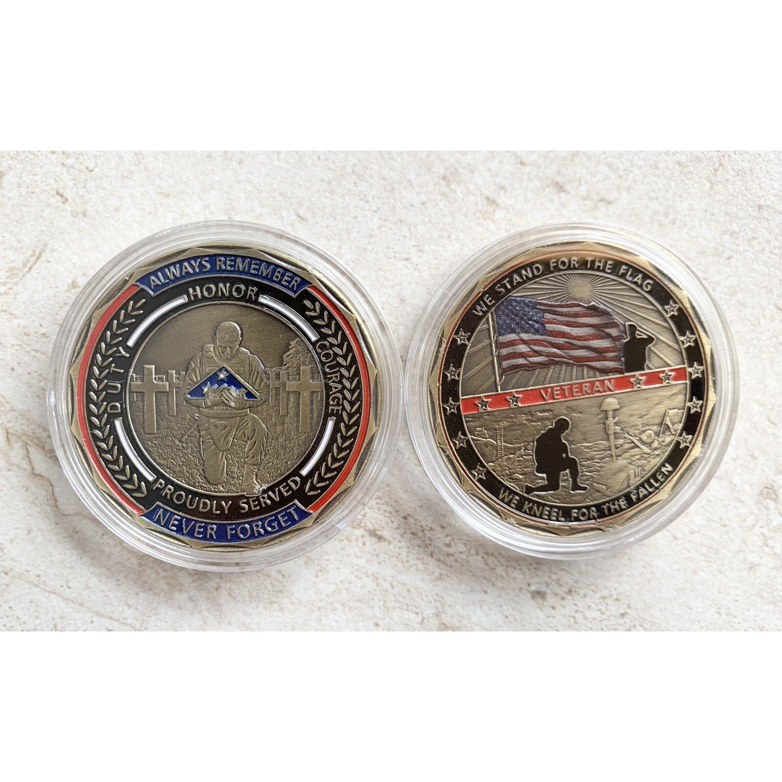 Military Veteran Challenge Coin Army Navy Air Force The Flag w/ Retirement Award