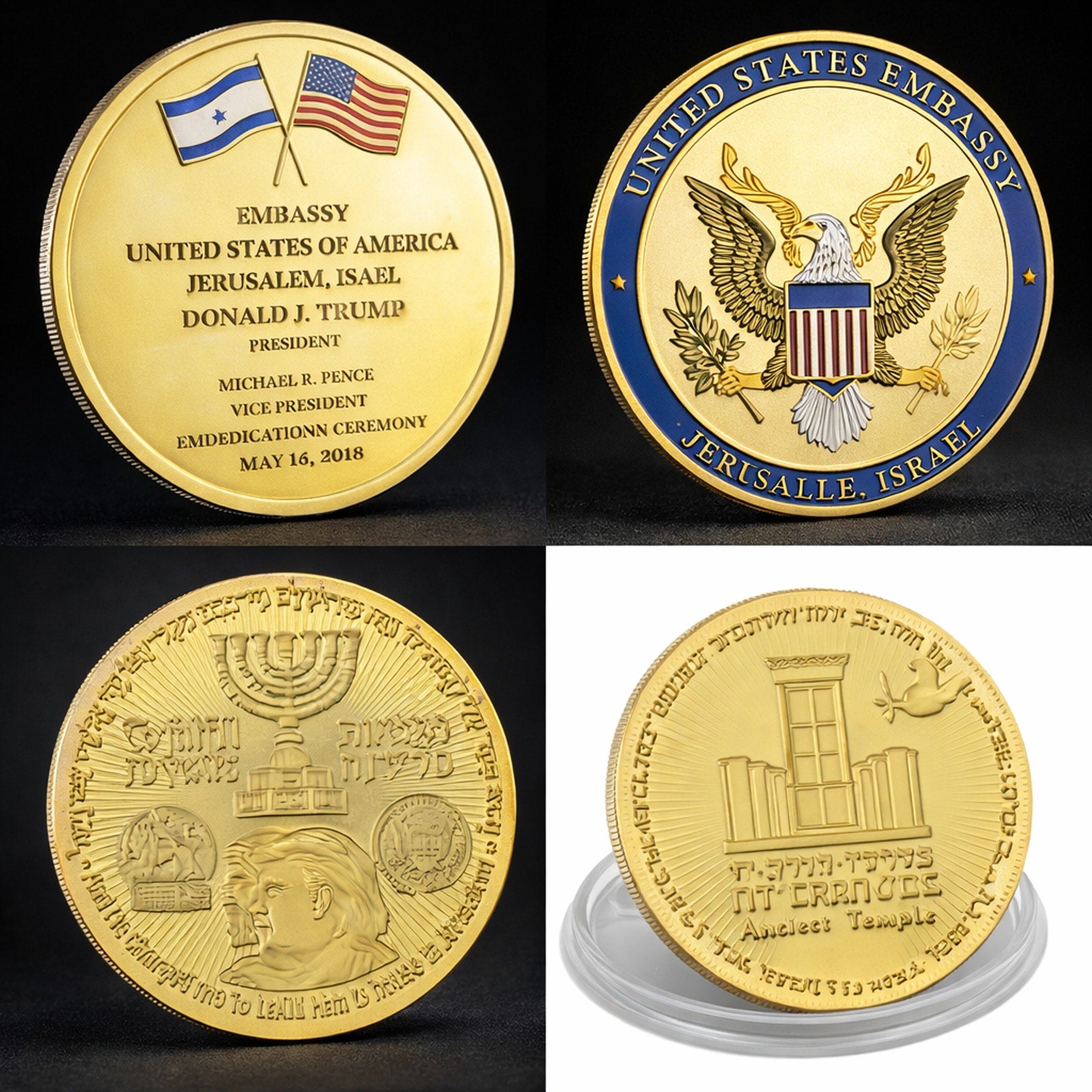 US Embassy in Jerusalem, King Cyrus With U.S. President Jewish Temple Coin