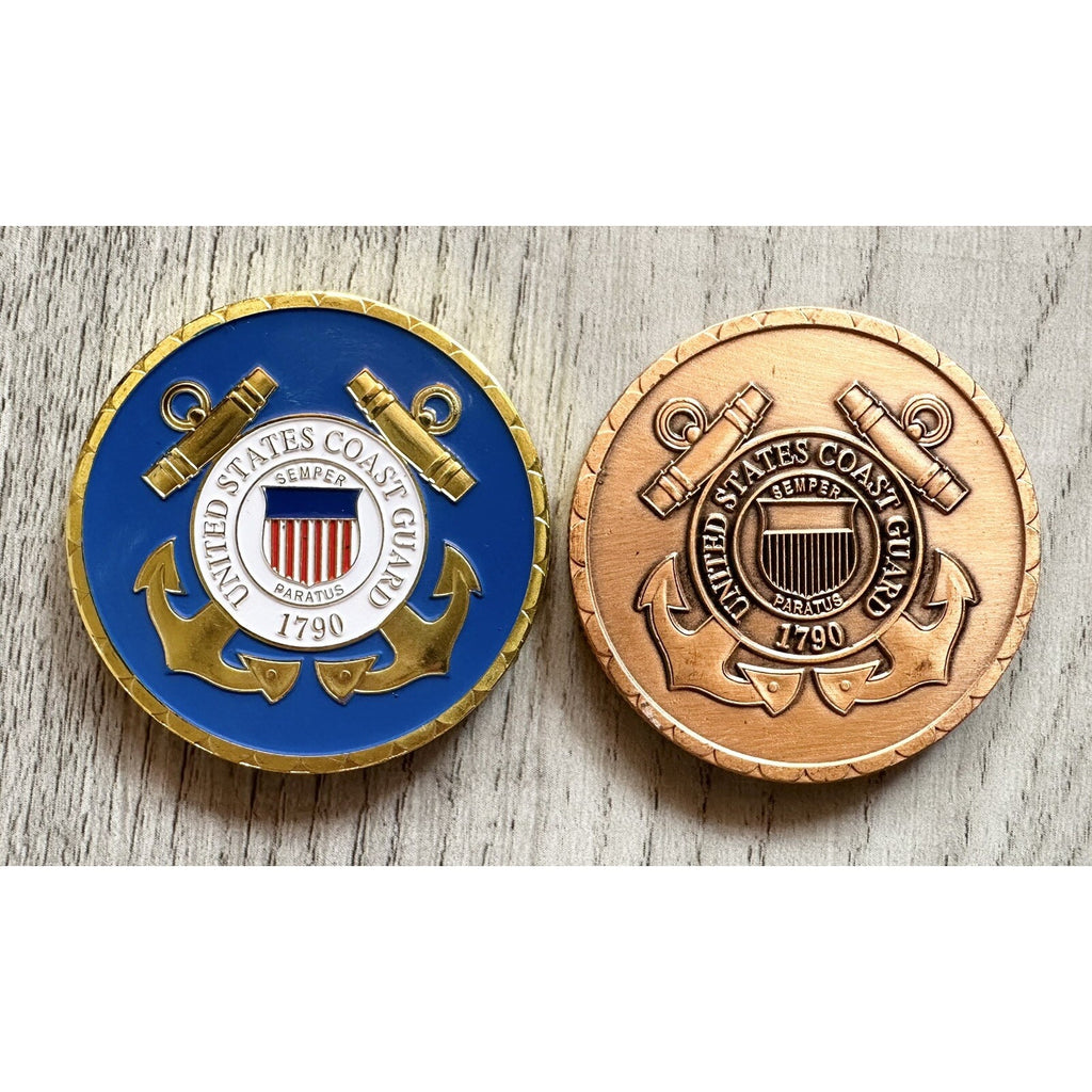 2 pcs US COAST GUARD MARITIME LAW ENFORCEMENT Challenge Coin w/ Retirement Award