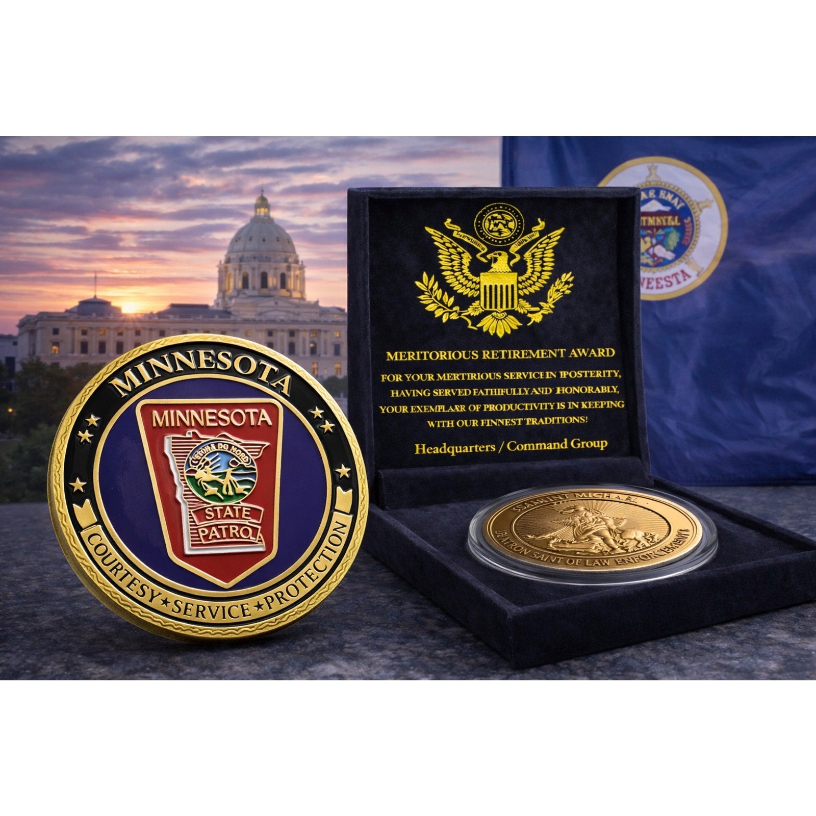 MINNESOTA STATE PATROL Police Officer Agent Challenge Coin w/ Retirement Award